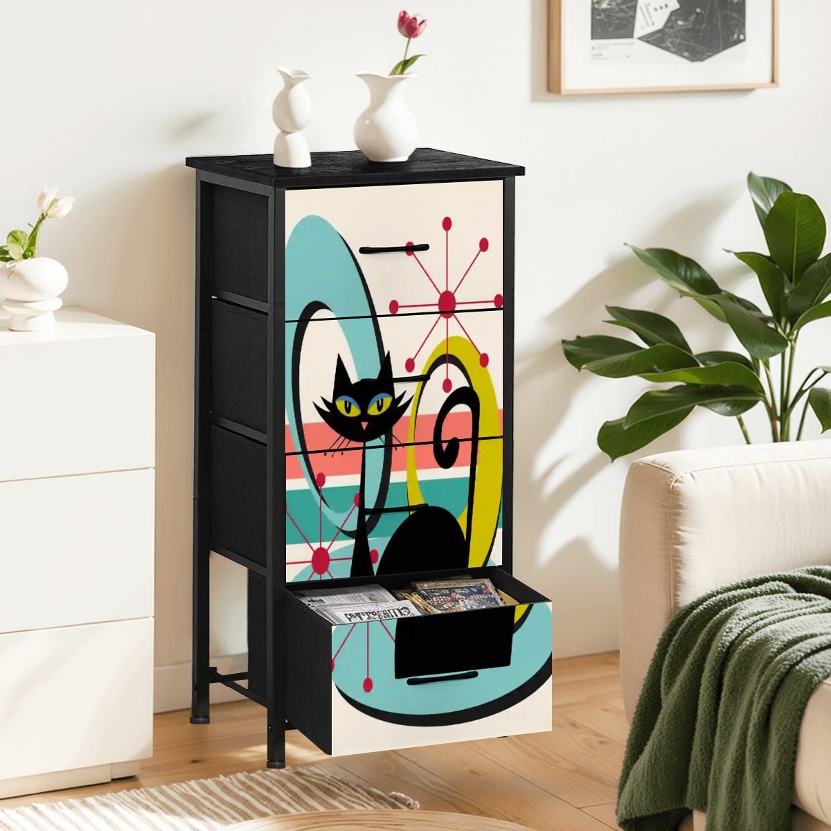 Kate McEnroe New York Atomic Cat Franciscan Starburst Mid Century Modern 4 Drawer DresserDresserseEawpAzXDi