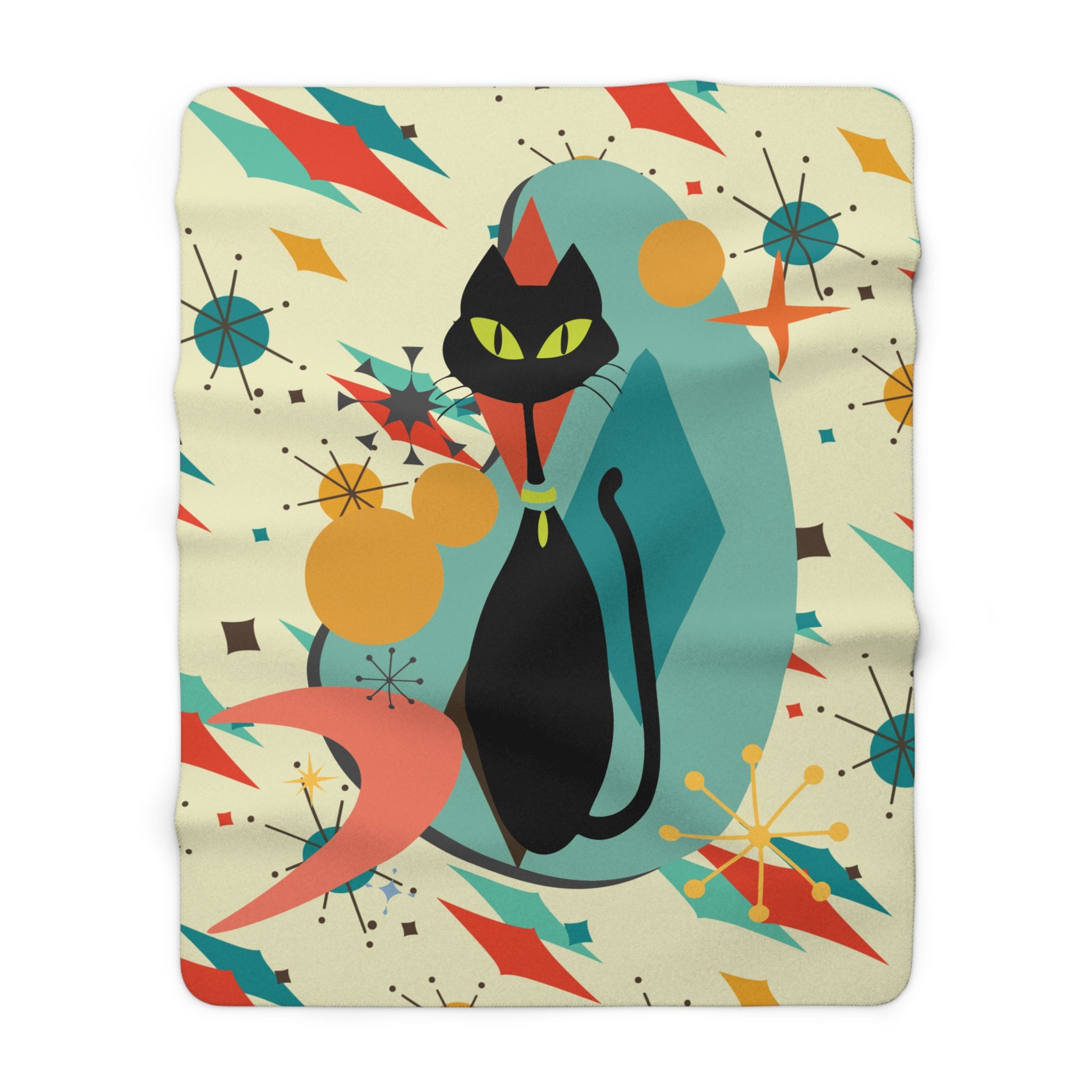 Kate McEnroe New York Atomic Cat Franciscan Starburst Sherpa Fleece Plush Blanket, Mid Century Modern Retro Geometric Living Room, Bedroom Decor - 129282023Blankets11019192674496355536