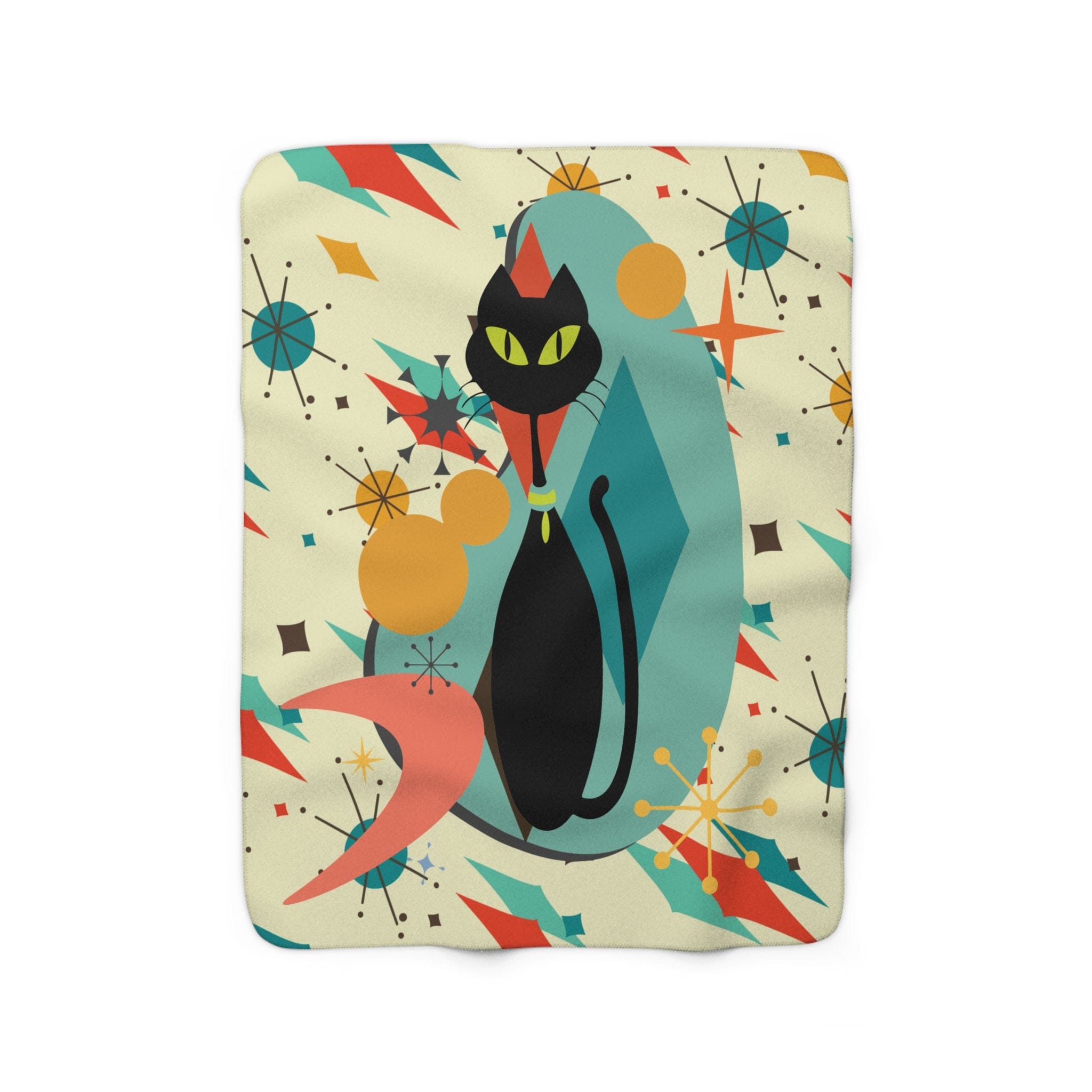 Kate McEnroe New York Atomic Cat Franciscan Starburst Sherpa Fleece Plush Blanket, Mid Century Modern Retro Geometric Living Room, Bedroom Decor - 129282023Blankets11019192674496355536