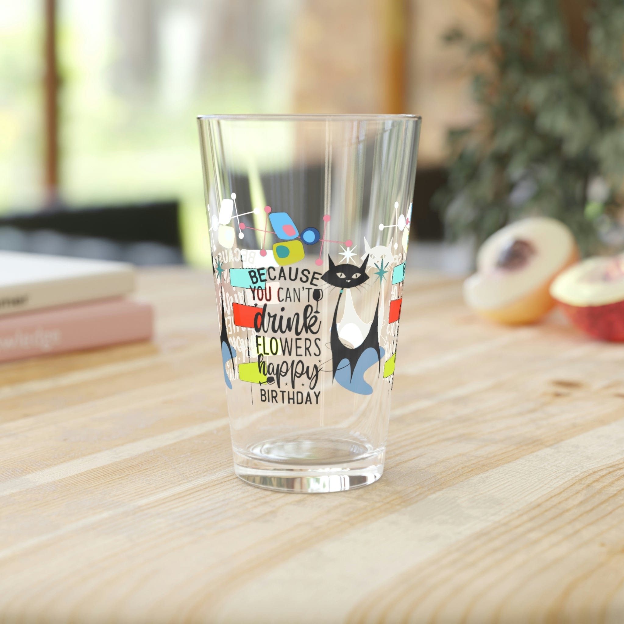 Kate McEnroe New York Atomic Cat Funny Birthday Pint Glass, 16oz Mid Century Modern Retro Geometric Starburst Beer Glass, Retro Shaker Glass, Beer Glassware GiftsBeer Glasses99693805957525112704