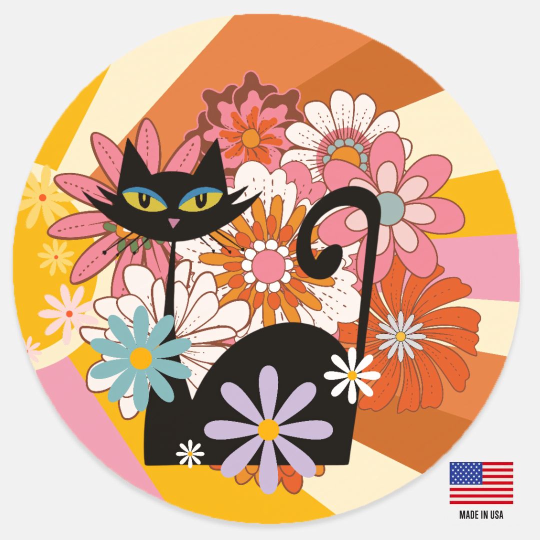 Kate McEnroe New York Atomic Cat Groovy Floral Door Sign, Retro 70s Mod Wood Hanger, Mid Century Flower Power Wall DecorDoor HangersPMH58 - 12.1349300
