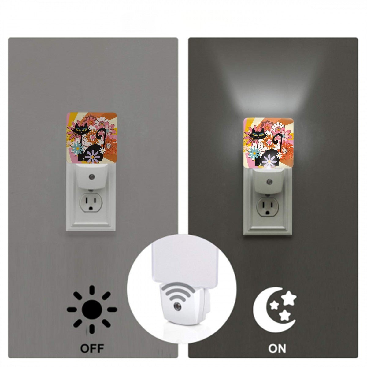 Kate McEnroe New York Atomic Cat Groovy Floral Retro Night Lights, Mid Century Modern Kitsch Set of 2Night LightsbygQnqR24S