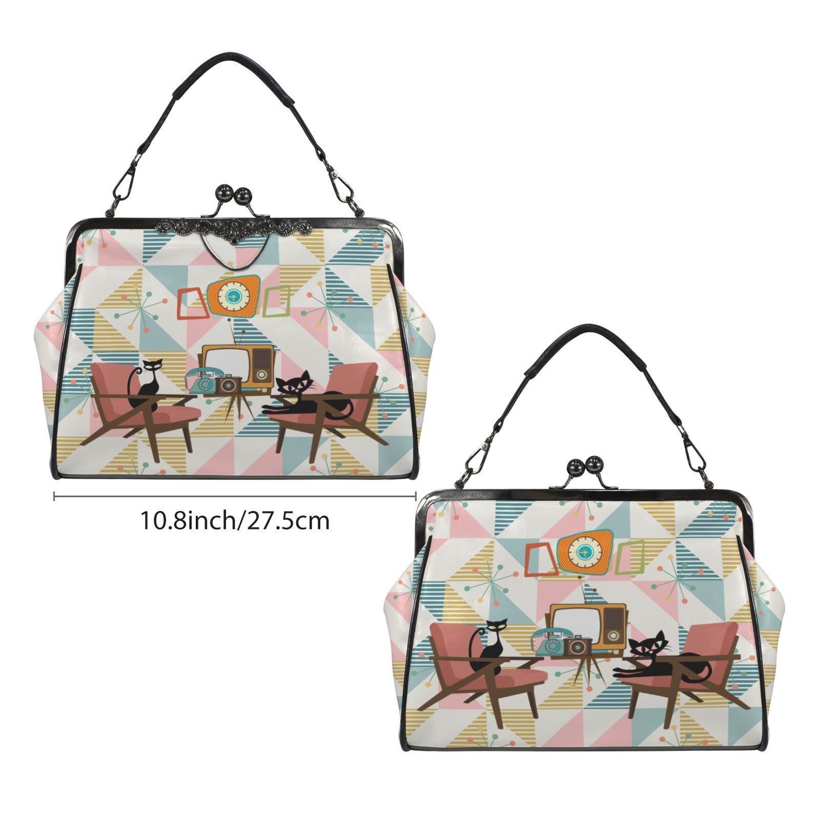 Kate McEnroe New York Atomic Cat Kiss Lock Handbag Mid Century Modern Retro Pastel PurseCrossbody BagsD3275067