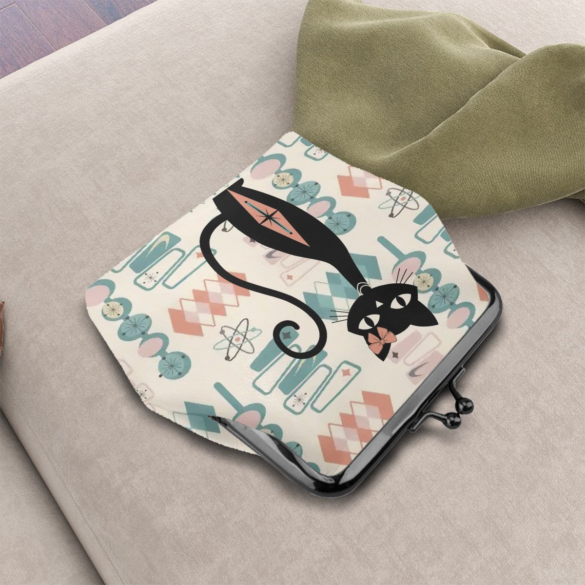 Kate McEnroe New York Atomic Cat Kisslock Coin Purse Mid Century Modern Retro Black Cat WalletCoin PurseskVQNPTLDyG