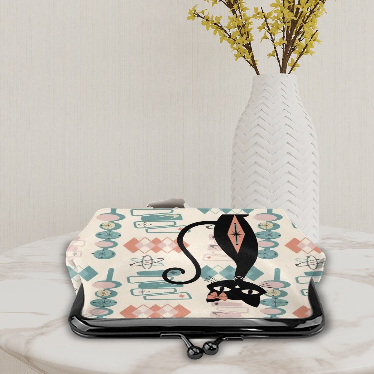 Kate McEnroe New York Atomic Cat Kisslock Coin Purse Mid Century Modern Retro Black Cat WalletCoin PurseskVQNPTLDyG