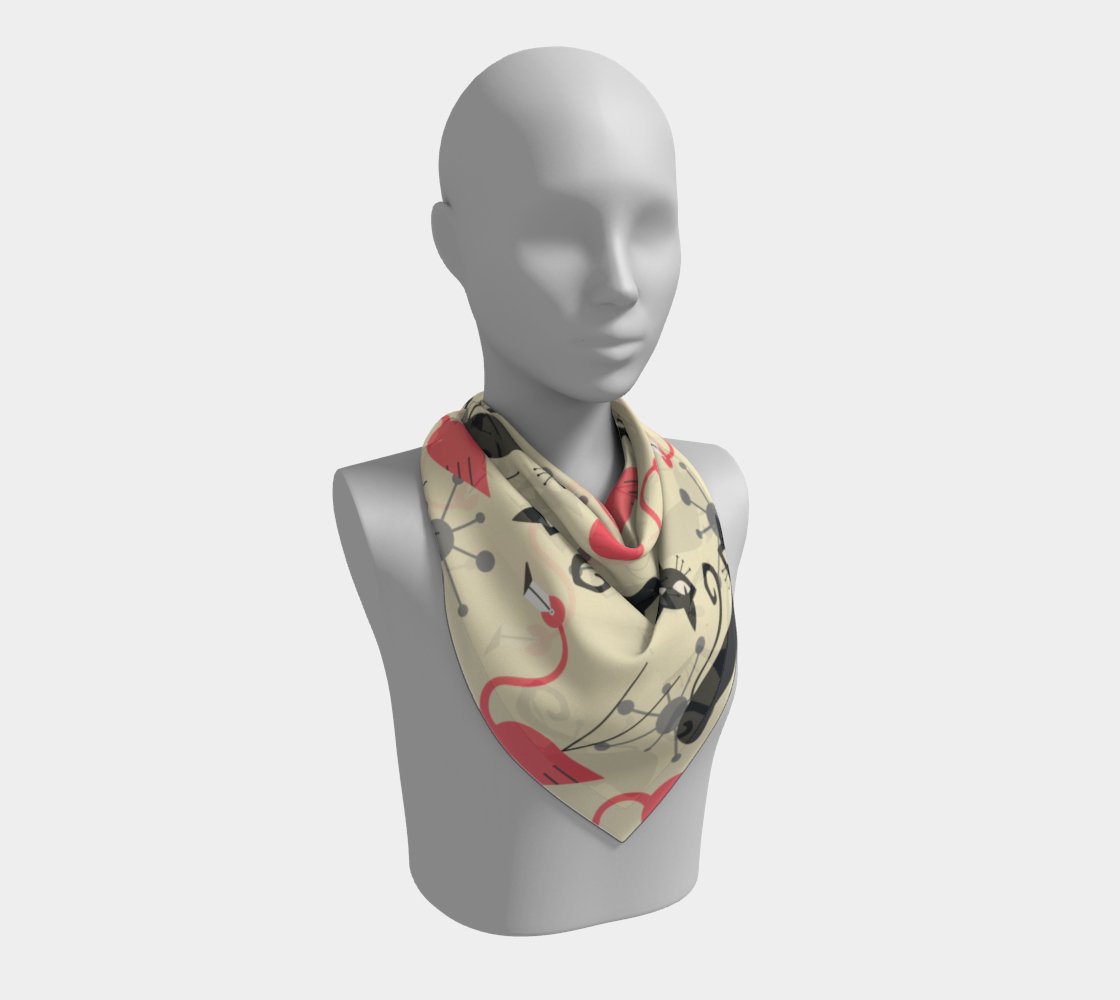 Kate McEnroe New York Atomic Cat Kitsch Flamingo Silk Habotai Square ScarfScarves6680983|silk - habotai|16x16