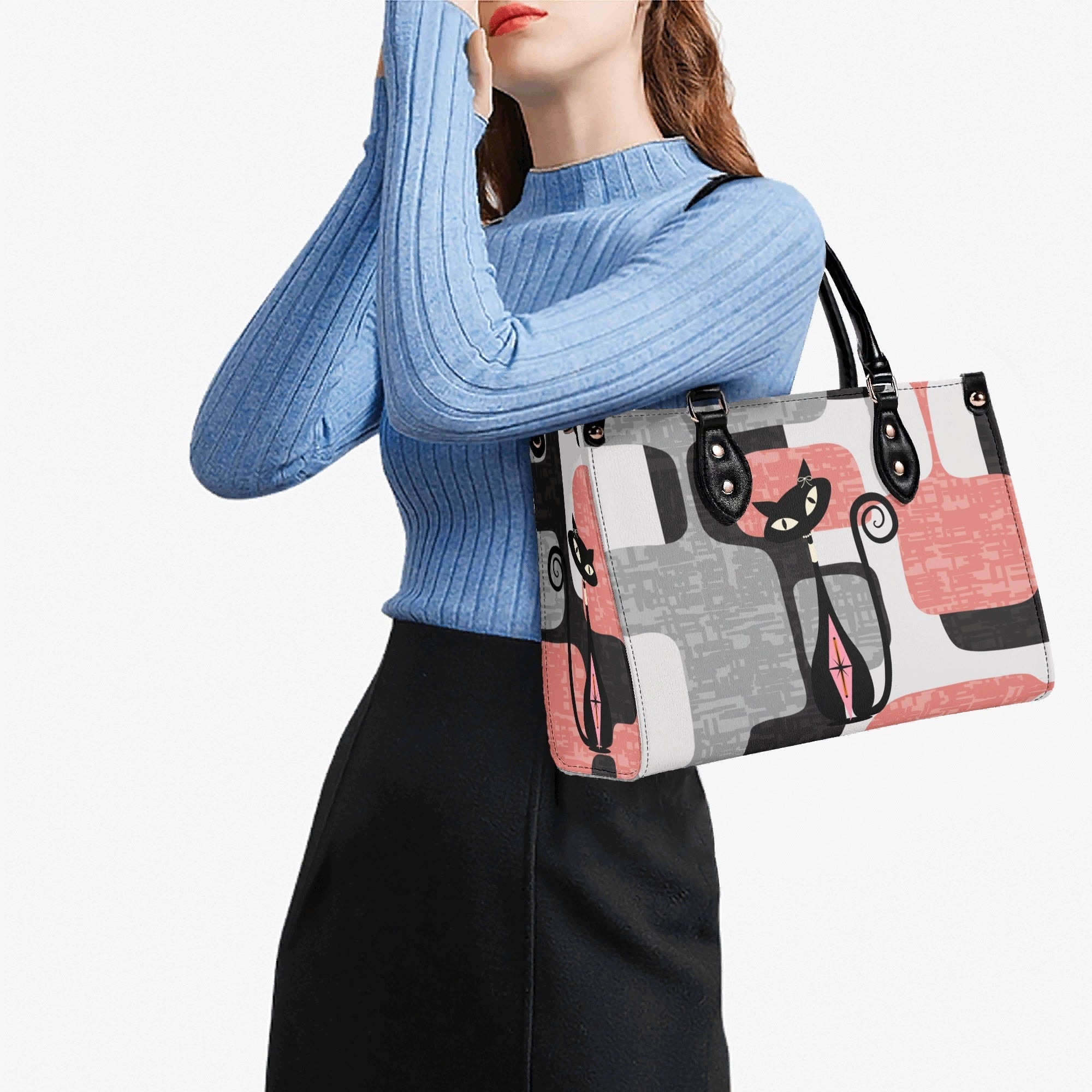 Kate McEnroe New York Atomic Cat Kitschy Retro Mid Century Modern SatchelHandbagsN2M0R3XN-1