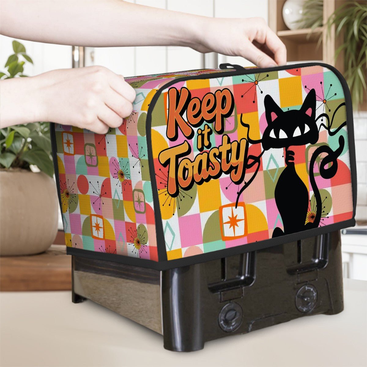 Kate McEnroe New York Atomic Cat Kitschy Toaster Cover, Retro Keep It Toasty MCM Kitchen DecorToaster Covers5vckFKqnIM