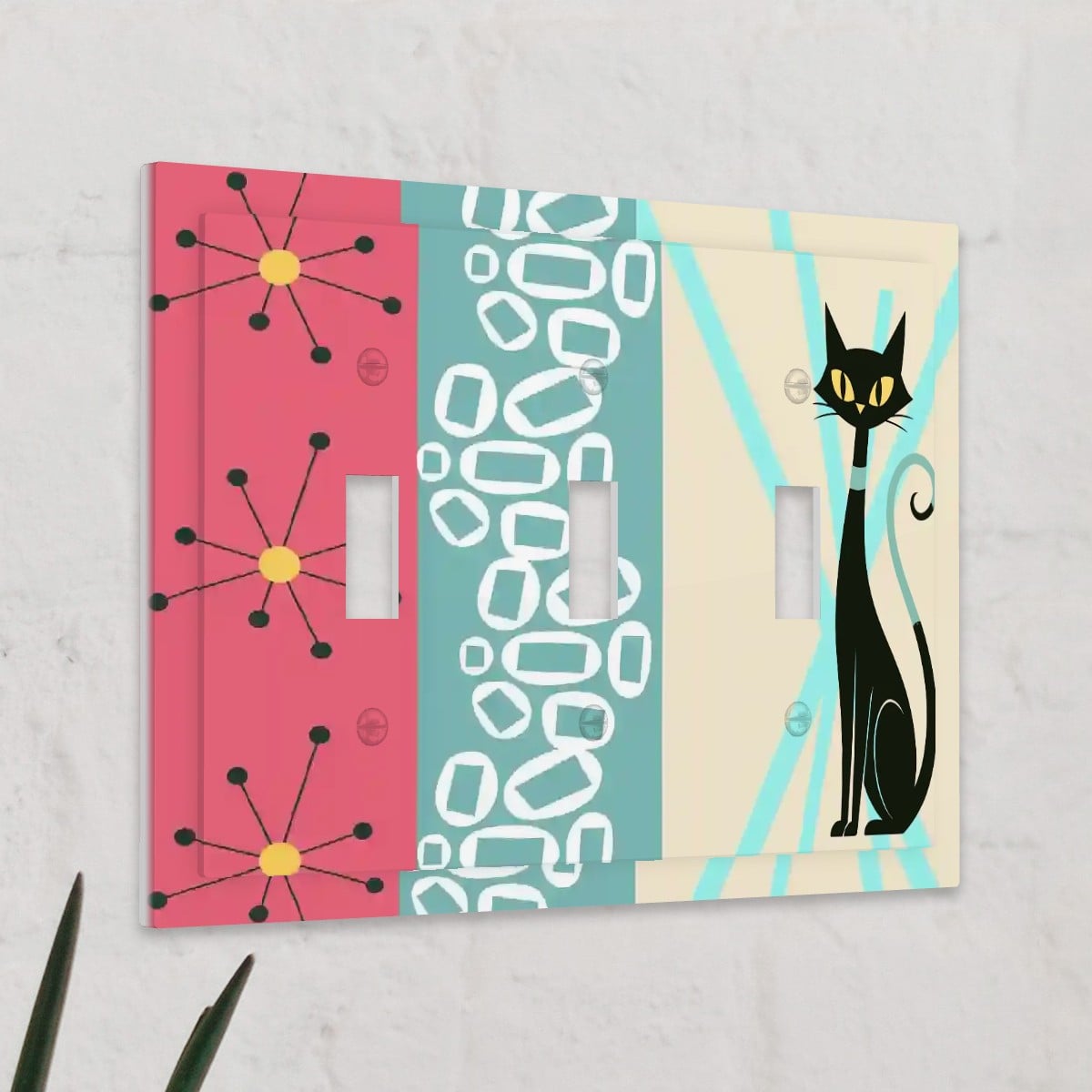Kate McEnroe New York Atomic Cat Light Switch Cover Mid Century Modern Triple Toggle PlateLight Switch Plateyl60zkYMCr