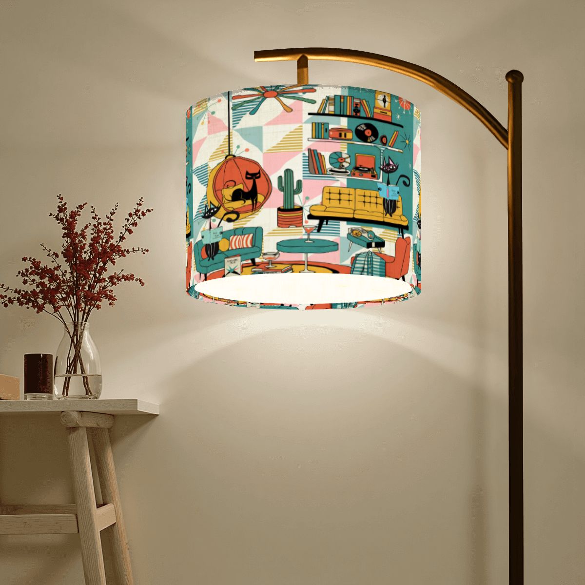 Kate McEnroe New York Atomic Cat Lounge Floor Lamp, Mid Century Modern Arc Light, Retro 50s Kitsch Living Room AccentFloor LampsZtlc01ECDz