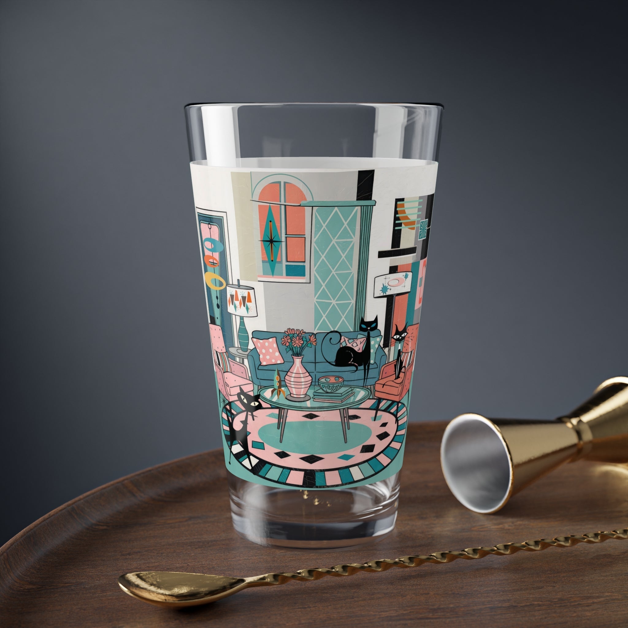 Kate McEnroe New York Atomic Cat Lounge Pint Glass, Mid Century Modern Barware, Retro Kitsch Cocktail Glass, 50s MCM Space Age DrinkwarePint Glasses13646951307764075988