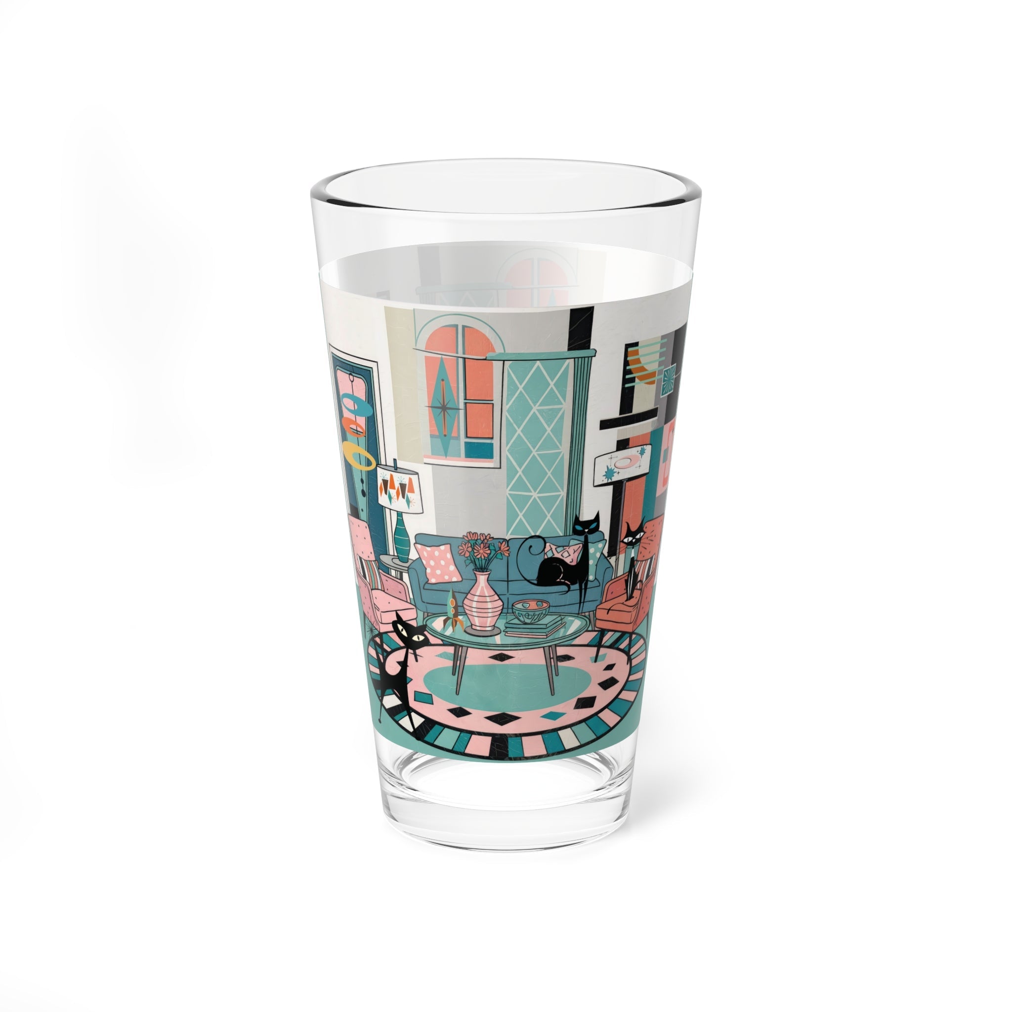 Kate McEnroe New York Atomic Cat Lounge Pint Glass, Mid Century Modern Barware, Retro Kitsch Cocktail Glass, 50s MCM Space Age DrinkwarePint Glasses13646951307764075988
