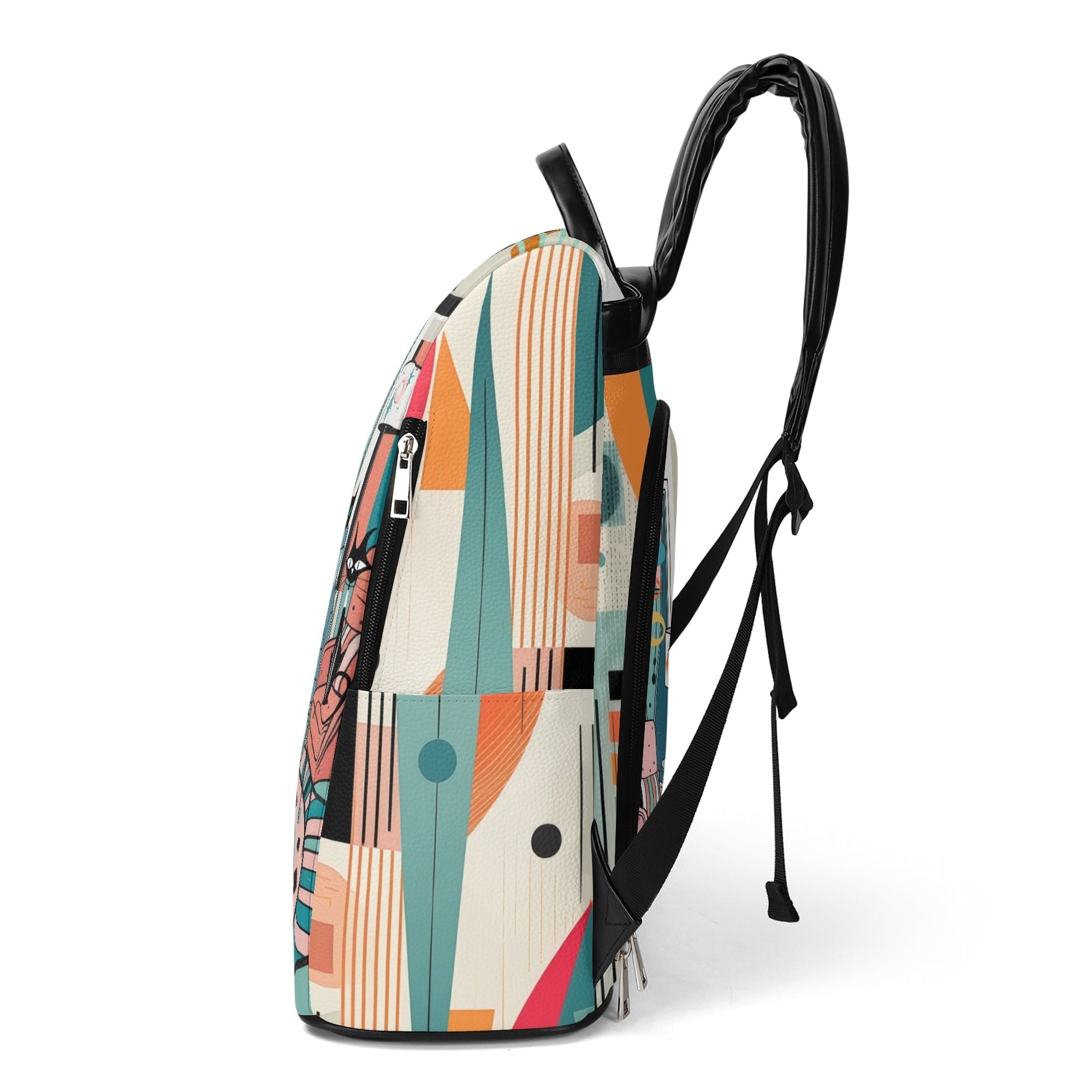 Kate McEnroe New York Atomic Cat Lounge Scene Backpack, Pink Blue Mid Century Bookbag, Retro Kitsch Mod Cat BagBackpacksW0Z3E6EW - 1