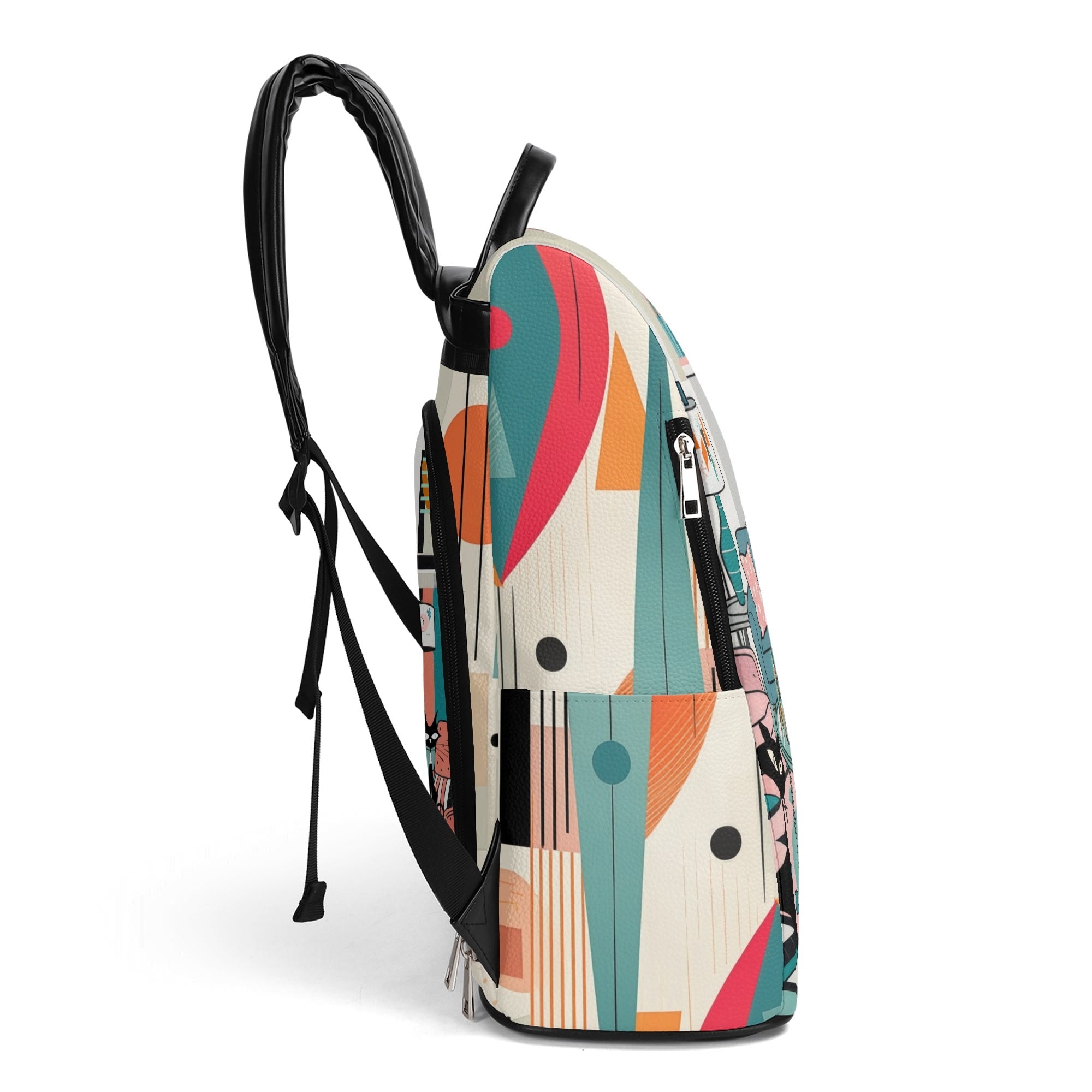 Kate McEnroe New York Atomic Cat Lounge Scene Backpack, Pink Blue Mid Century Bookbag, Retro Kitsch Mod Cat BagBackpacksW0Z3E6EW - 1