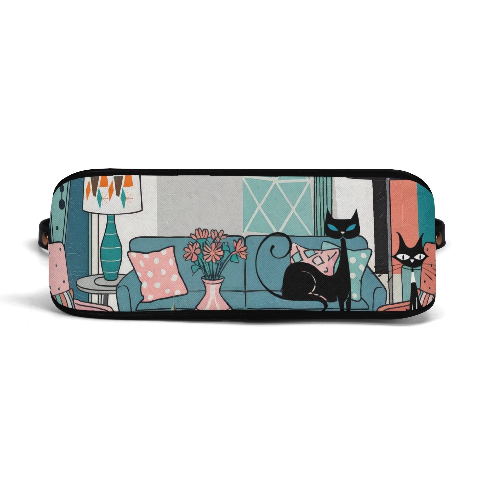 Kate McEnroe New York Atomic Cat Lounge Scene Purse, Retro 50s MCM Shoulder Bag, Mid Century Modern Mod Chain HandbagHandbagsW1KX29DN - 1