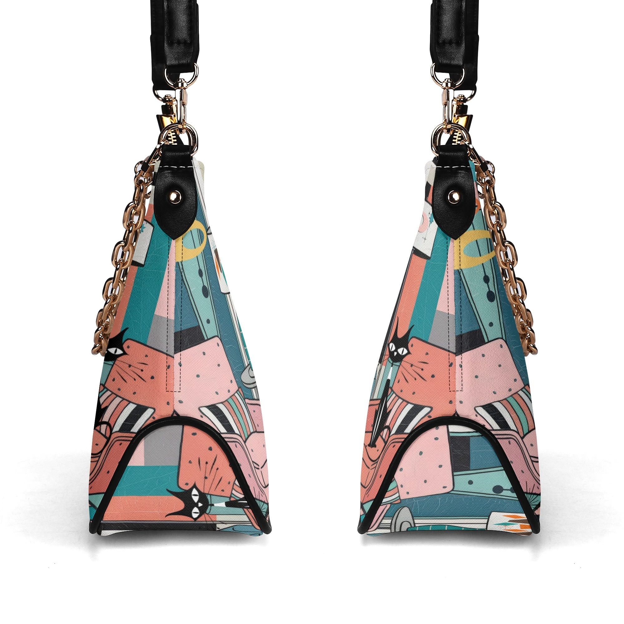 Kate McEnroe New York Atomic Cat Lounge Scene Purse, Retro 50s MCM Shoulder Bag, Mid Century Modern Mod Chain HandbagHandbagsW1KX29DN - 1