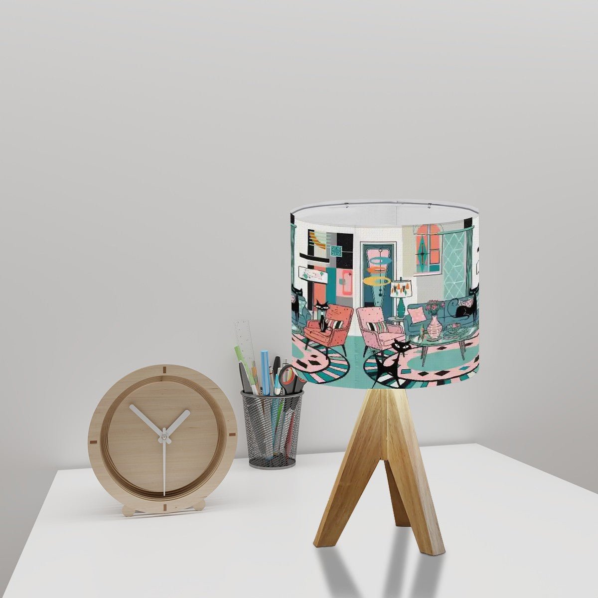 Kate McEnroe New York Atomic Cat Lounge Table Lamp, Mid Century Modern Retro Art LightTable Lamps4eq8JDA1ua