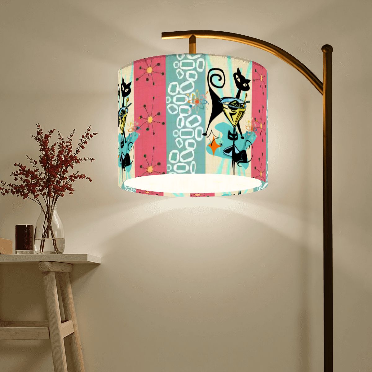 Kate McEnroe New York Atomic Cat Martini Lounge Floor Lamp, Mid Century Modern Arc Light, Retro 50s Pink Teal Starburst LampFloor LampsIk1ZrKaS5b