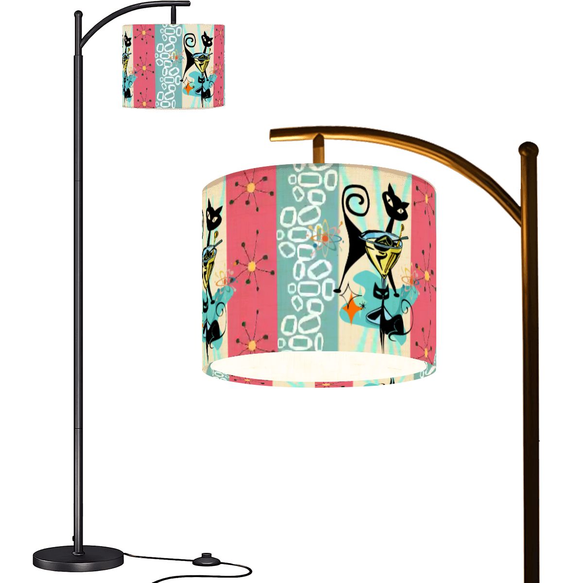 Kate McEnroe New York Atomic Cat Martini Lounge Floor Lamp, Mid Century Modern Arc Light, Retro 50s Pink Teal Starburst LampFloor LampsIk1ZrKaS5b