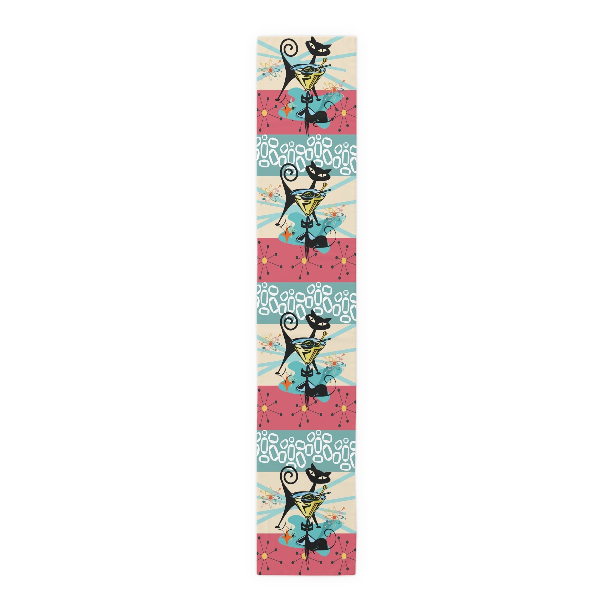 Kate McEnroe New York Atomic Cat Martini MCM Table Runner, Retro Mid Century Modern Sputnik Barware Dining AccentTable Runners33543960739503635052