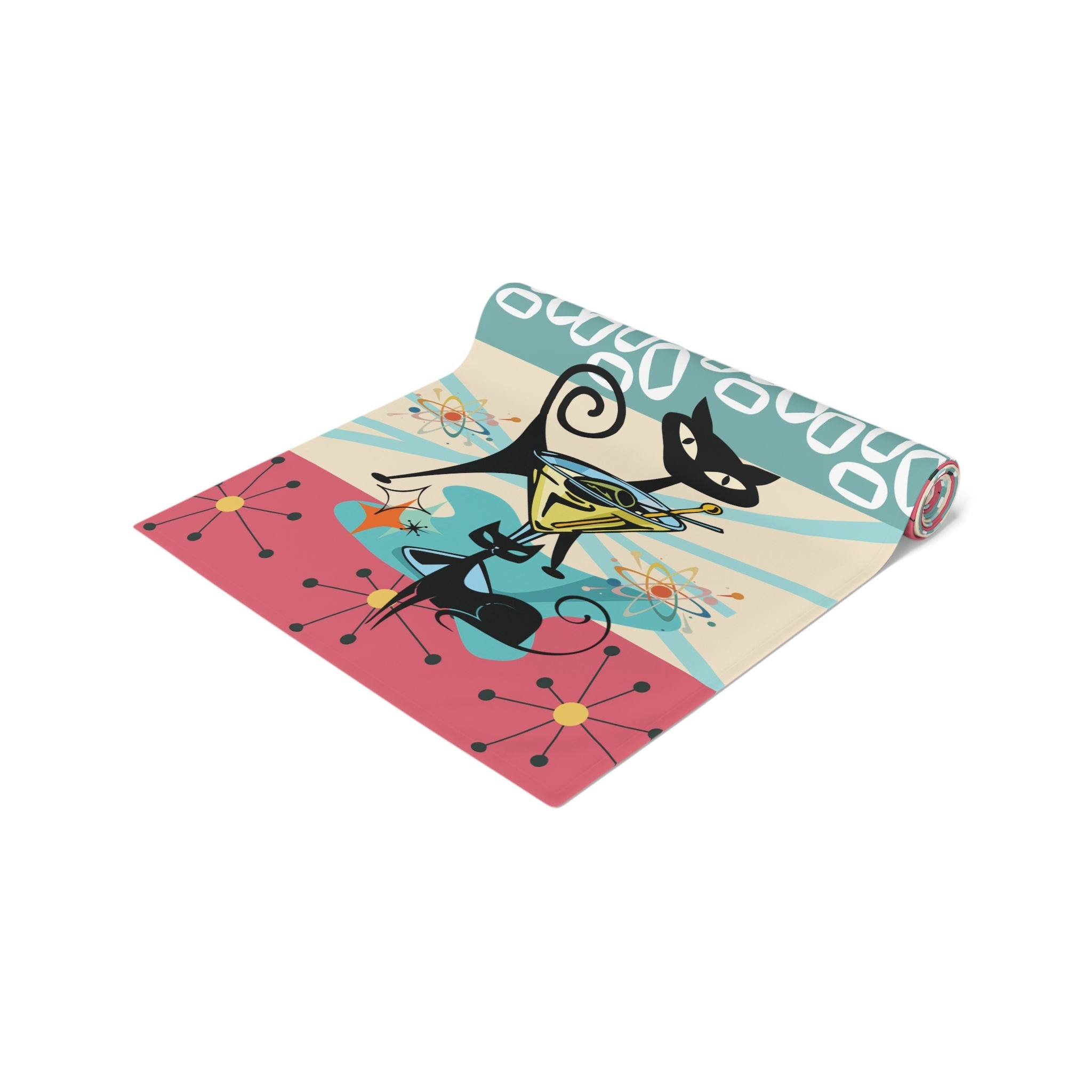 Kate McEnroe New York Atomic Cat Martini MCM Table Runner, Retro Mid Century Modern Sputnik Barware Dining AccentTable Runners33543960739503635052