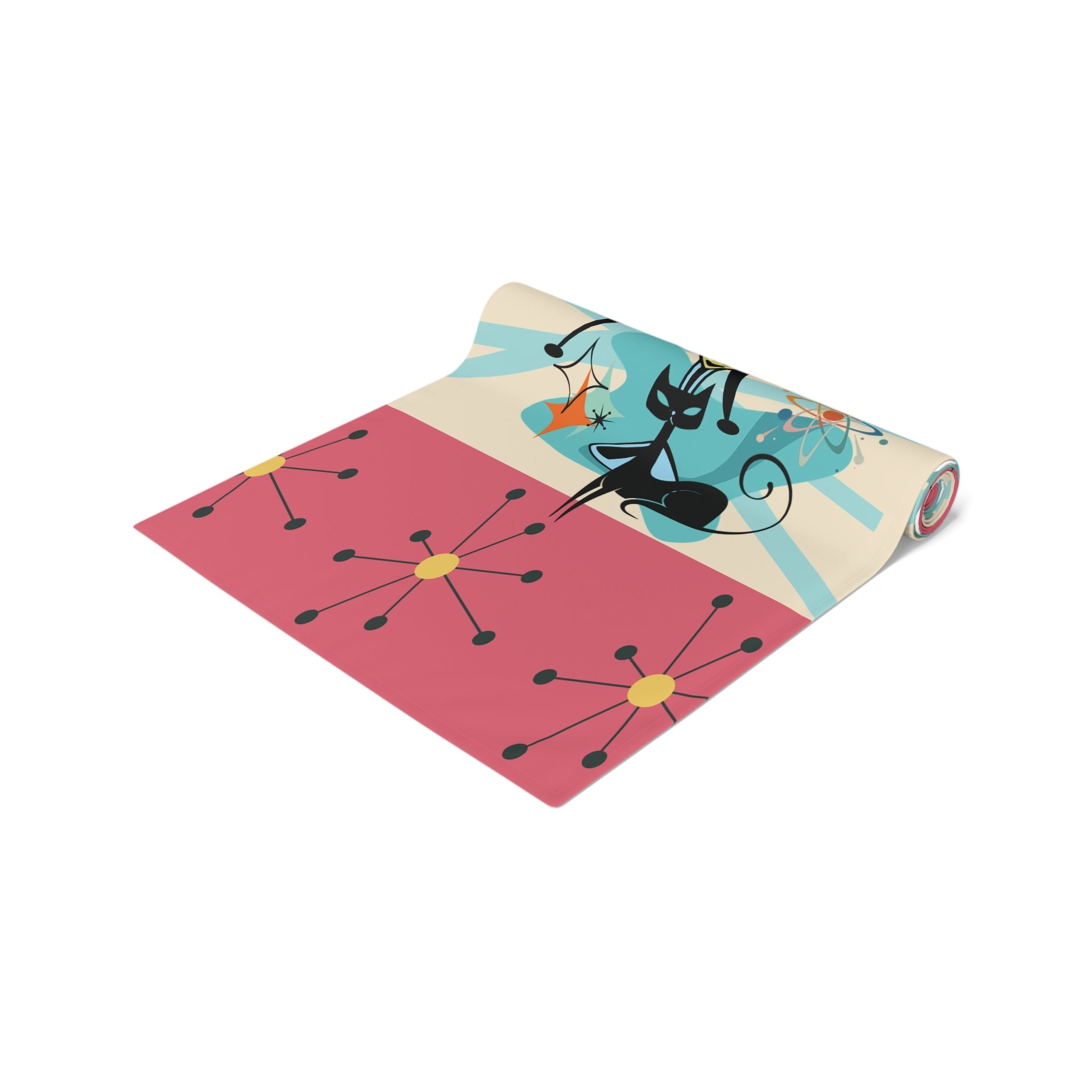 Kate McEnroe New York Atomic Cat Martini MCM Table Runner, Retro Mid Century Modern Sputnik Barware Dining AccentTable Runners33543960739503635052