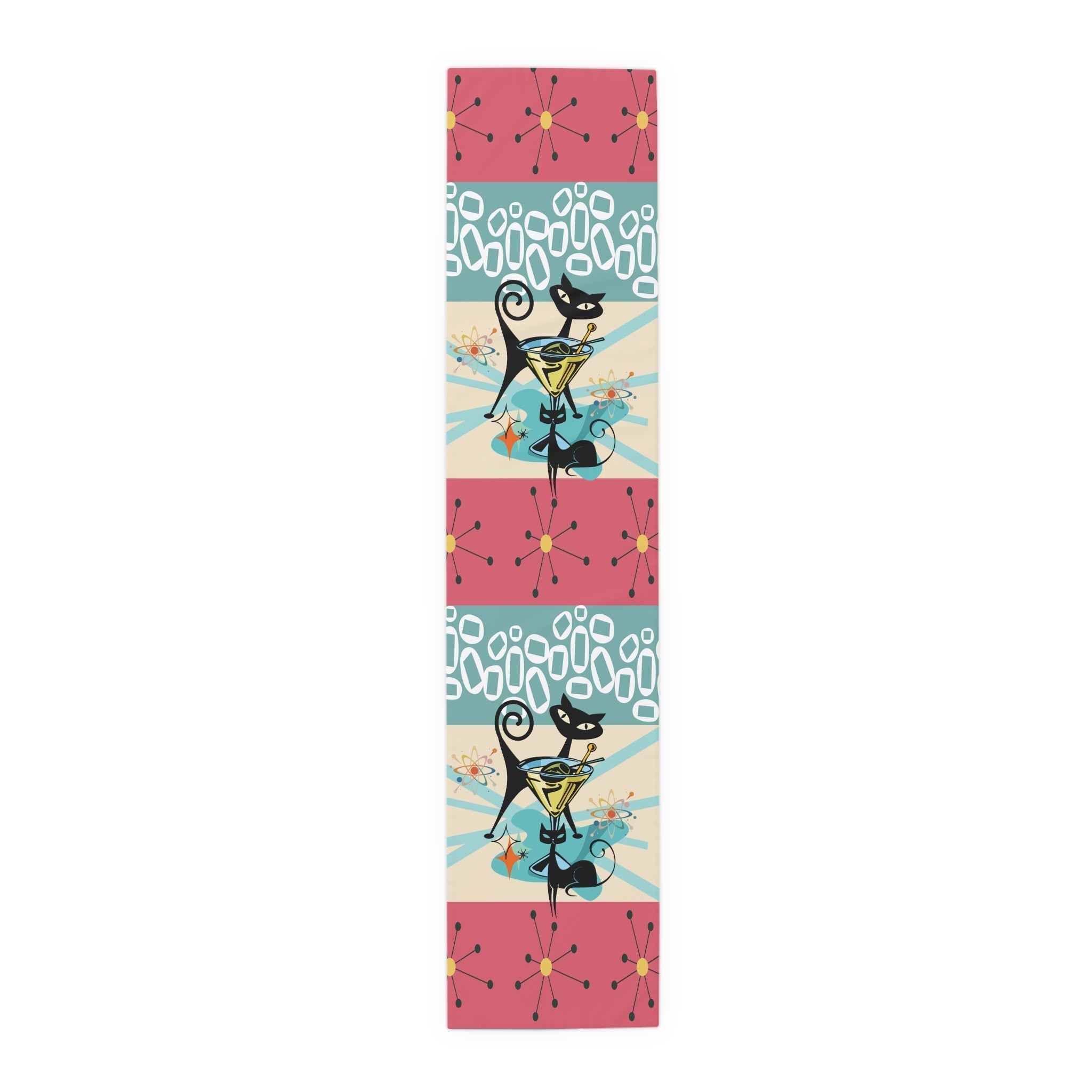 Kate McEnroe New York Atomic Cat Martini MCM Table Runner, Retro Mid Century Modern Sputnik Barware Dining AccentTable Runners33543960739503635052