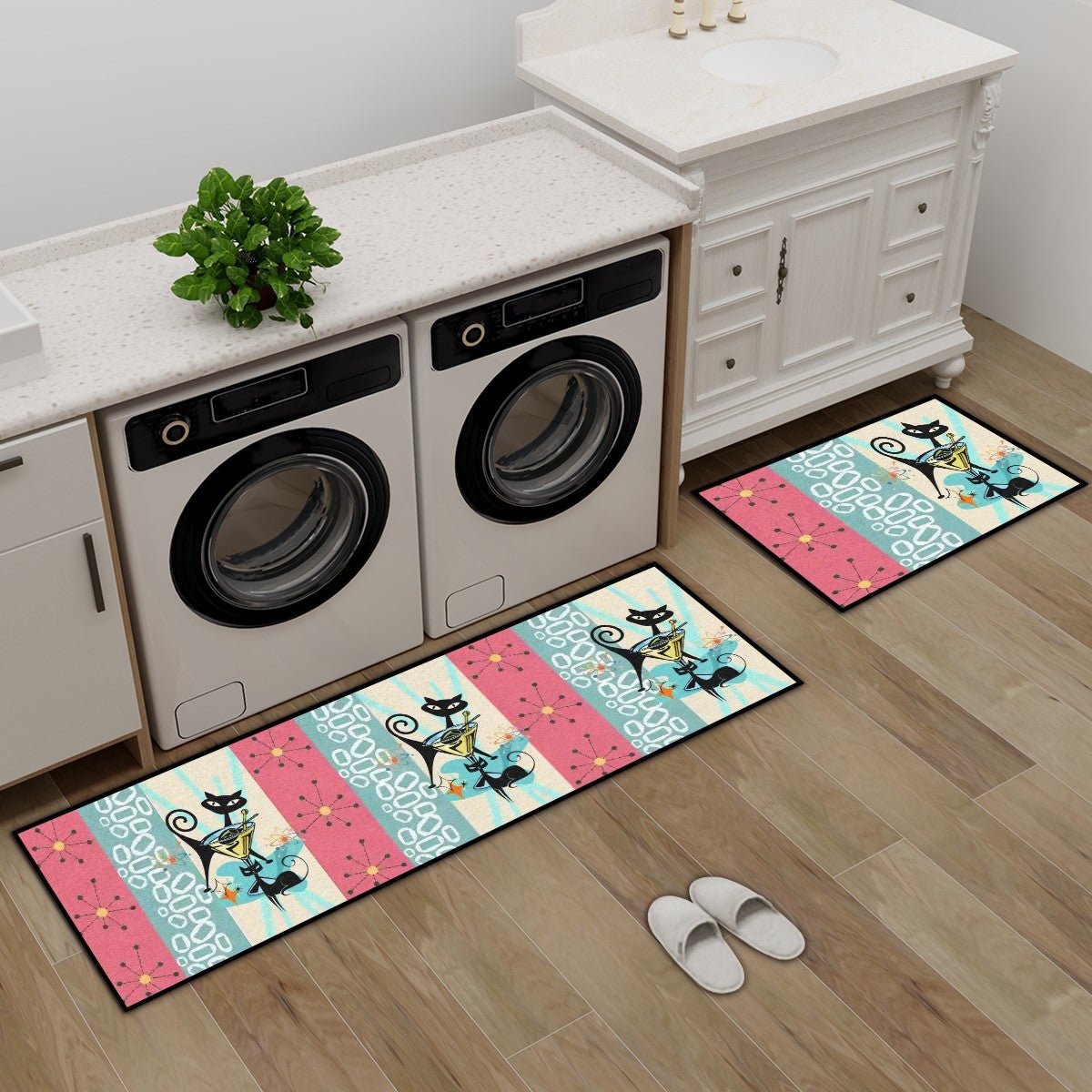 Kate McEnroe New York Atomic Cat Martini Mid Century Modern Retro Kitchen Rug SetKitchen Floor MatsFImMlQYlwW