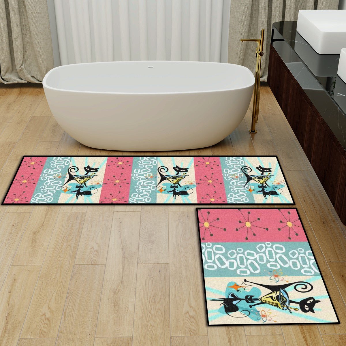 Kate McEnroe New York Atomic Cat Martini Mid Century Modern Retro Kitchen Rug SetKitchen Floor MatsFImMlQYlwW