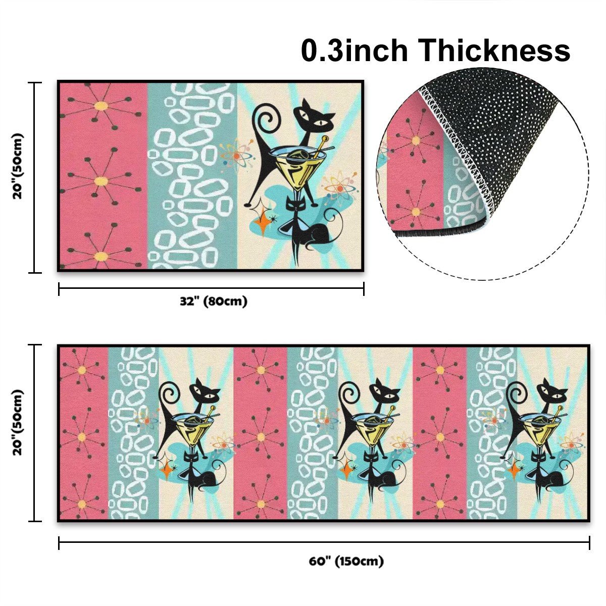 Kate McEnroe New York Atomic Cat Martini Mid Century Modern Retro Kitchen Rug SetKitchen Floor MatsFImMlQYlwW