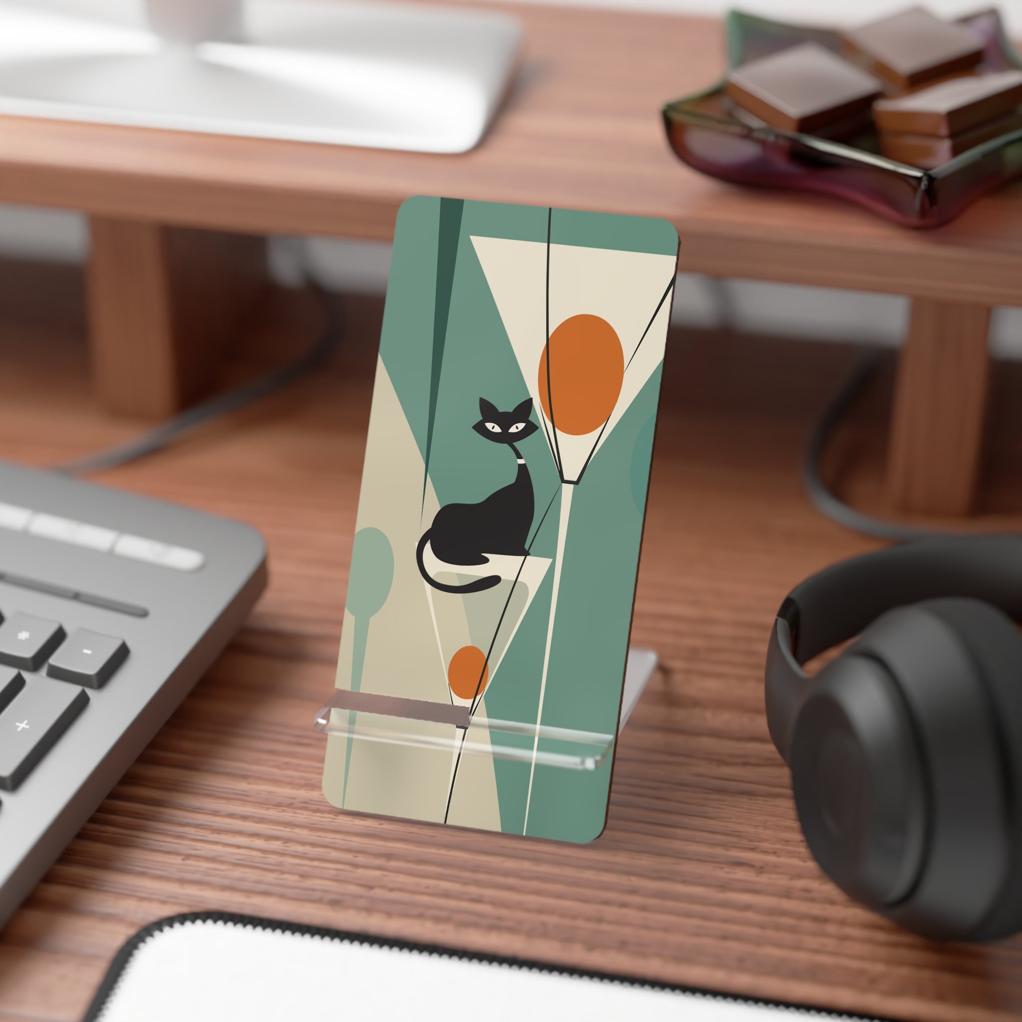Kate McEnroe New York Atomic Cat Martini Phone Stand, Mid Century Modern Smartphone Holder, Retro MCM Barware Desk AccessoryMobile Phone Stands31819797918281958963