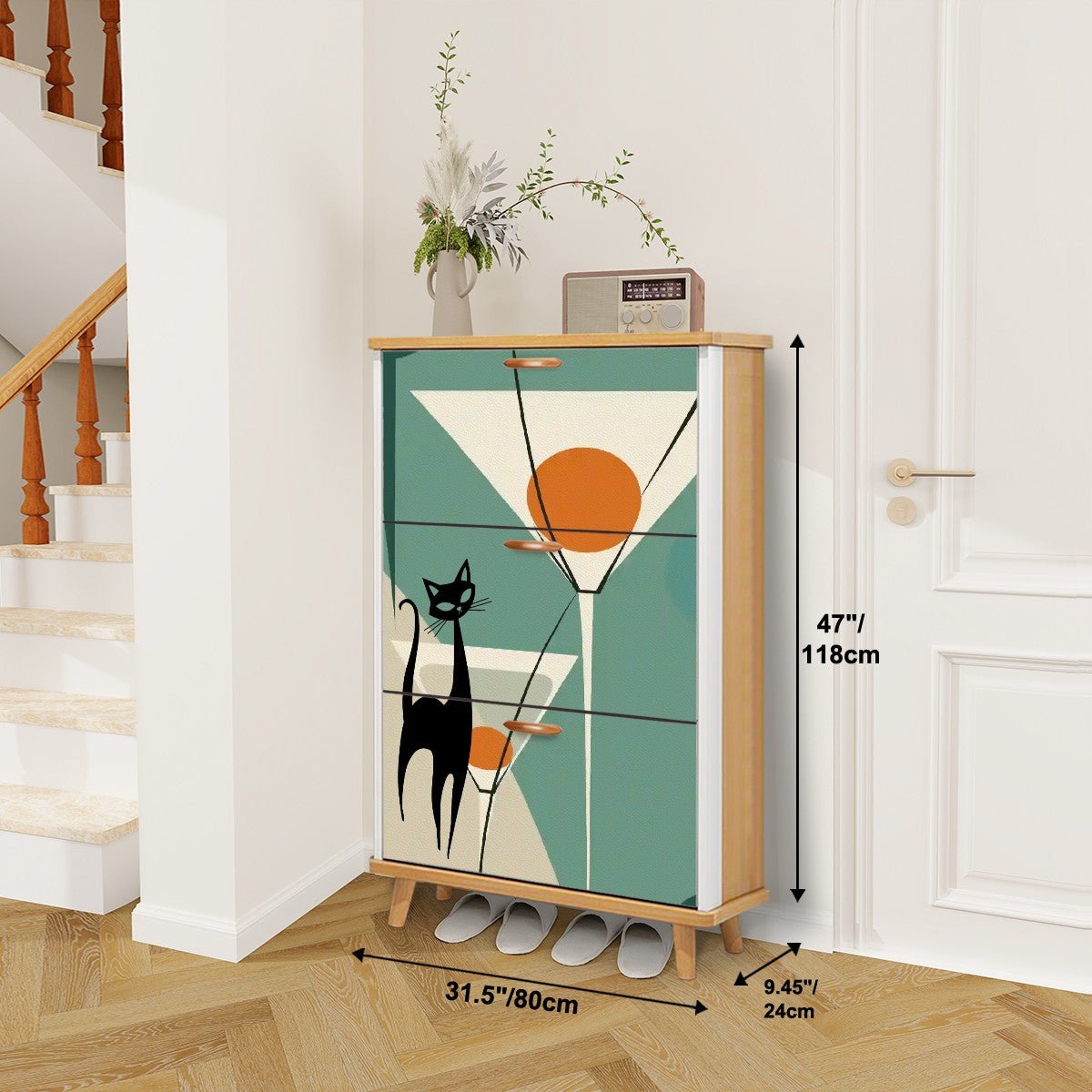 Kate McEnroe New York Atomic Cat Martini Shoe Cabinet, Mid Century Modern Cocktail Hour DesignShoe Storage2S7G66cMJe