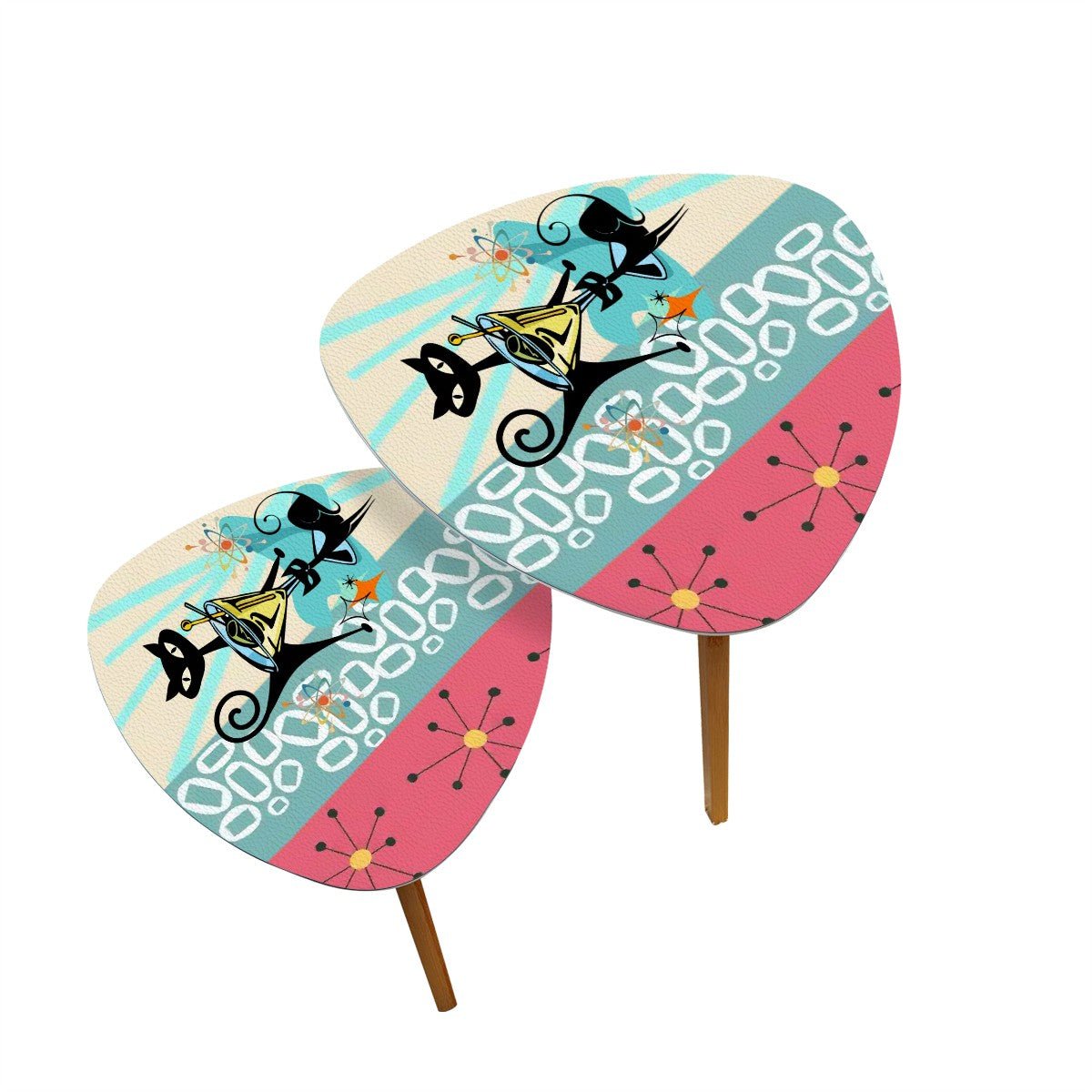Kate McEnroe New York Atomic Cat Martini Table, Mid Century Modern Starburst Striped Nesting Set, 50s Orbit Lounge AccentNesting TablesDrb2EtjGjR