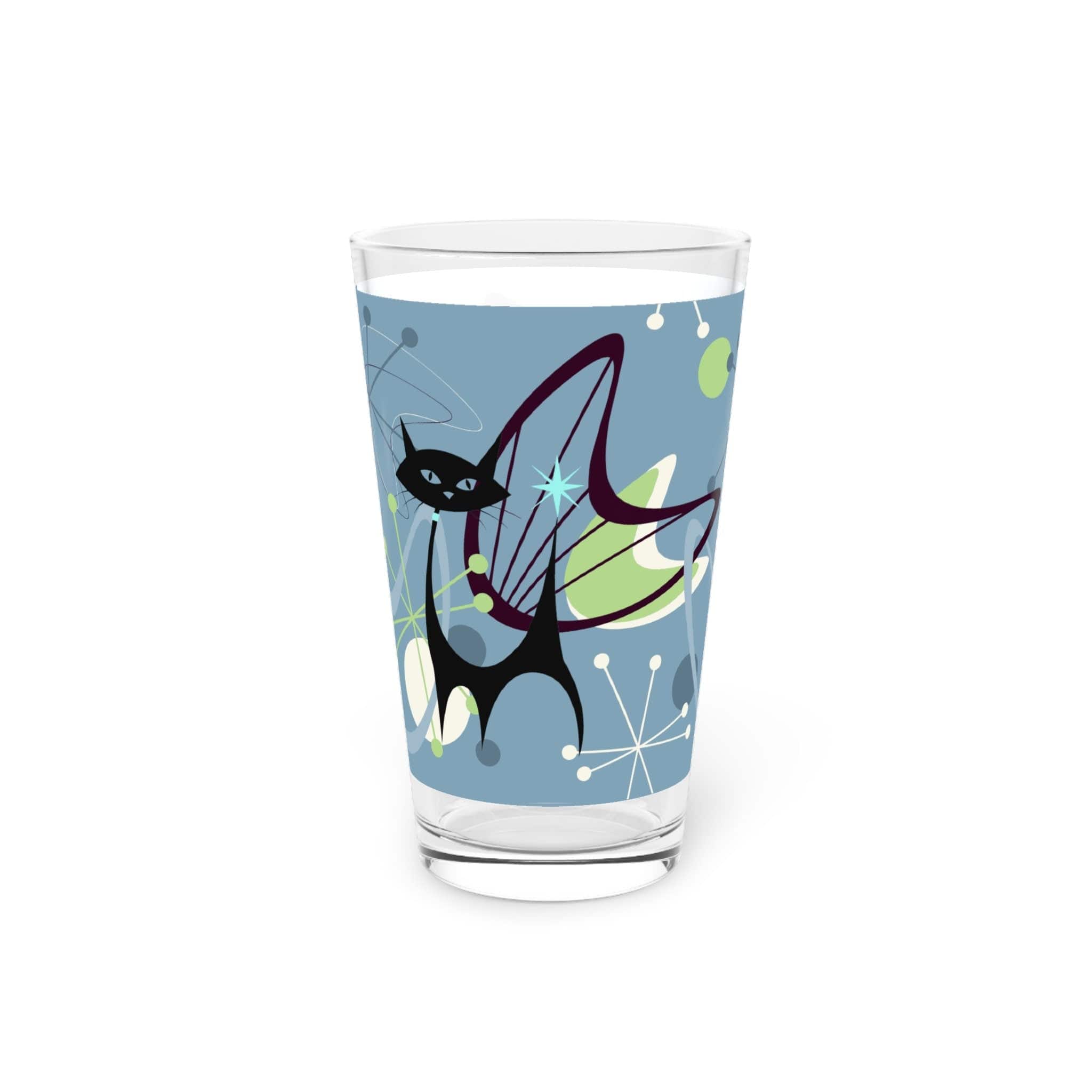 Kate McEnroe New York Atomic Cat Mid Century 16oz Pint Glass, Retro MCM BarwareBeer Glasses13656334988454249416