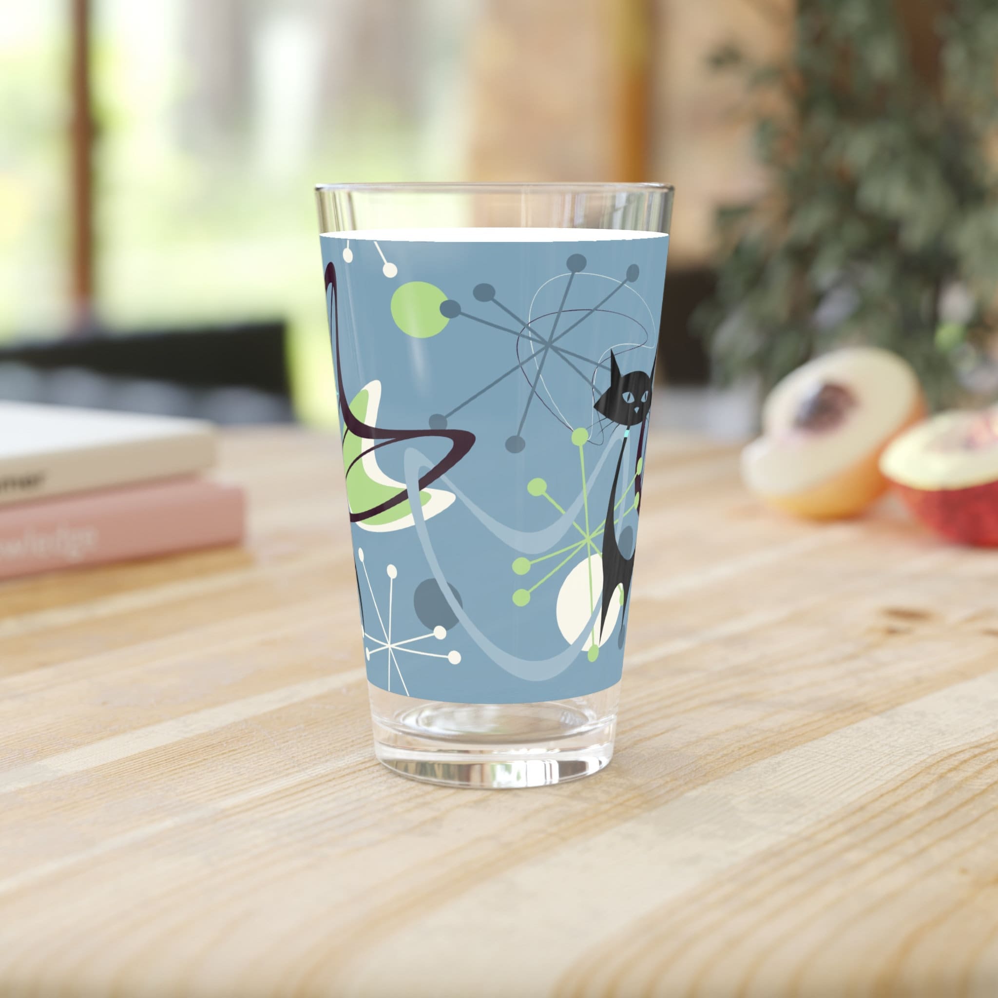 Kate McEnroe New York Atomic Cat Mid Century 16oz Pint Glass, Retro MCM BarwareBeer Glasses13656334988454249416
