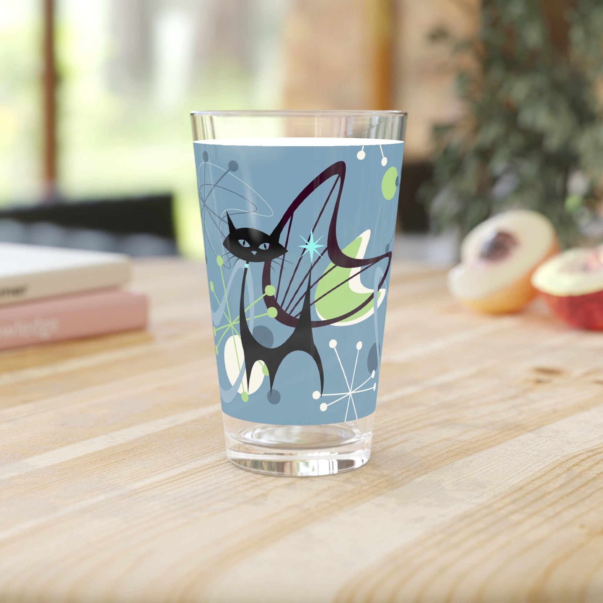 Kate McEnroe New York Atomic Cat Mid Century 16oz Pint Glass, Retro MCM BarwareBeer Glasses13656334988454249416