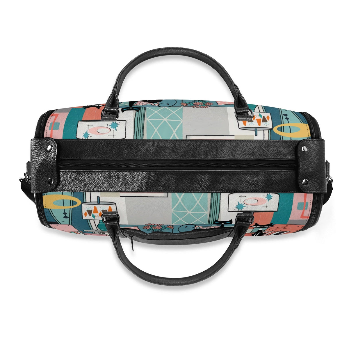 Kate McEnroe New York Atomic Cat Mid Century Duffel Bag, Retro 50s Leather Travel Bag, Foldable MCM Starburst WeekenderDuffel BagsYP638O3N - 2