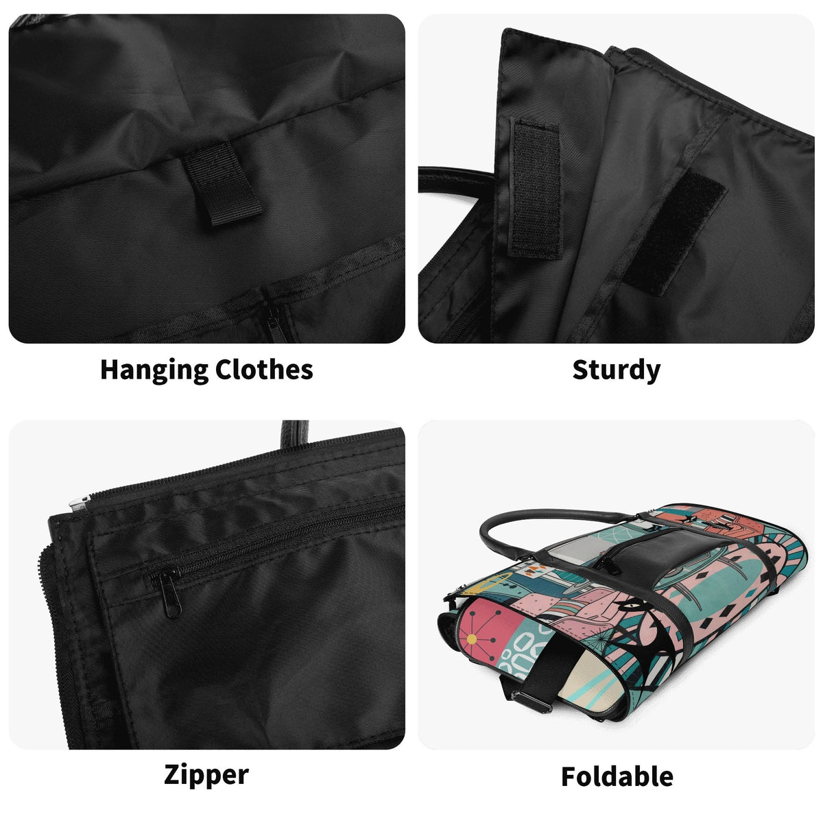 Kate McEnroe New York Atomic Cat Mid Century Duffel Bag, Retro 50s Leather Travel Bag, Foldable MCM Starburst WeekenderDuffel BagsYP638O3N - 2