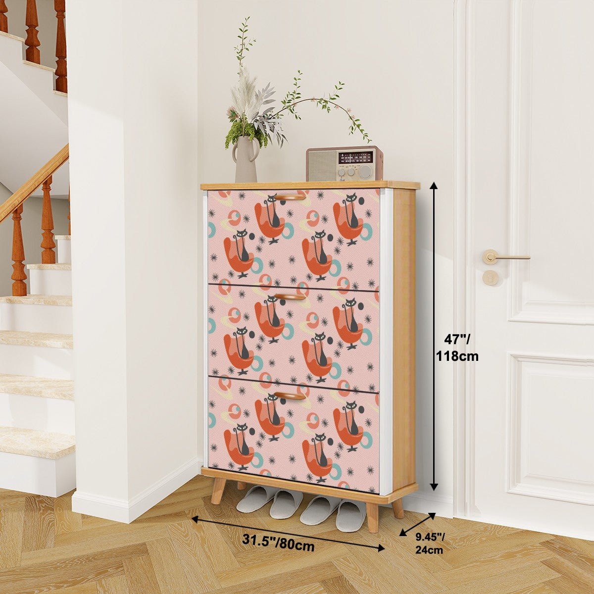 Kate McEnroe New York Atomic Cat Mid Century Egg Chair Shoe Cabinet, 50s Kitsch Starburst Furniture, Retro Entryway StorageShoe StorageFxLWDUeSlu