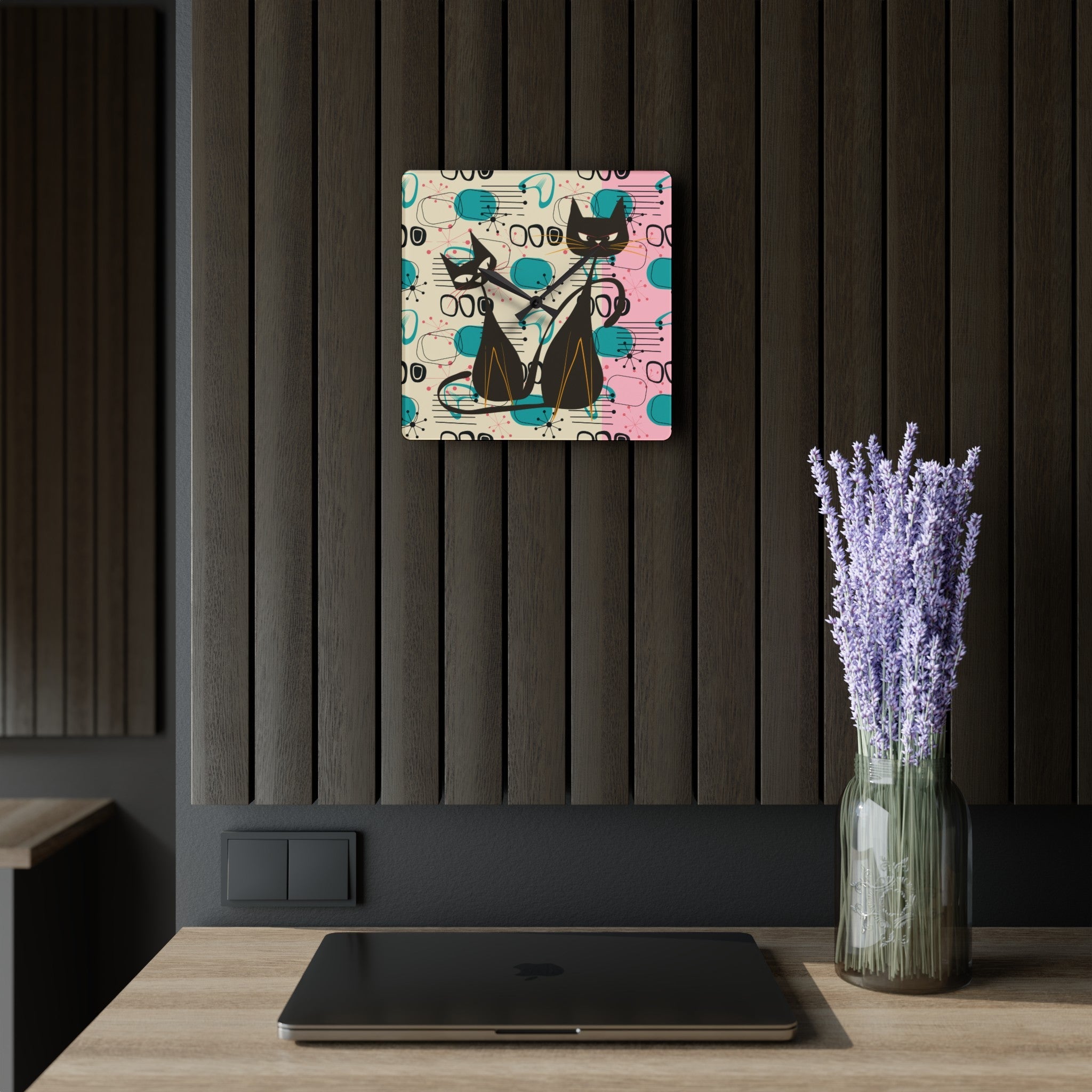 Kate McEnroe New York Atomic Cat Mid Century Modern Acrylic Wall Clock, Kitschy Retro MCM Wall DecorWall Clocks11522747725004984774