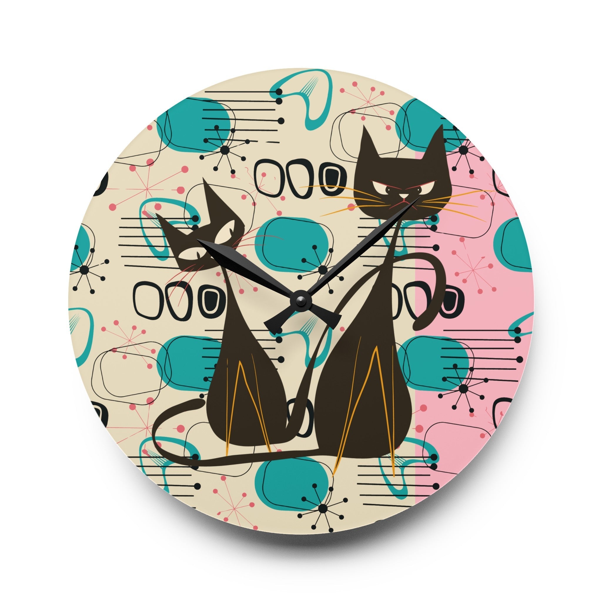 Kate McEnroe New York Atomic Cat Mid Century Modern Acrylic Wall Clock, Kitschy Retro MCM Wall DecorWall Clocks11522747725004984774