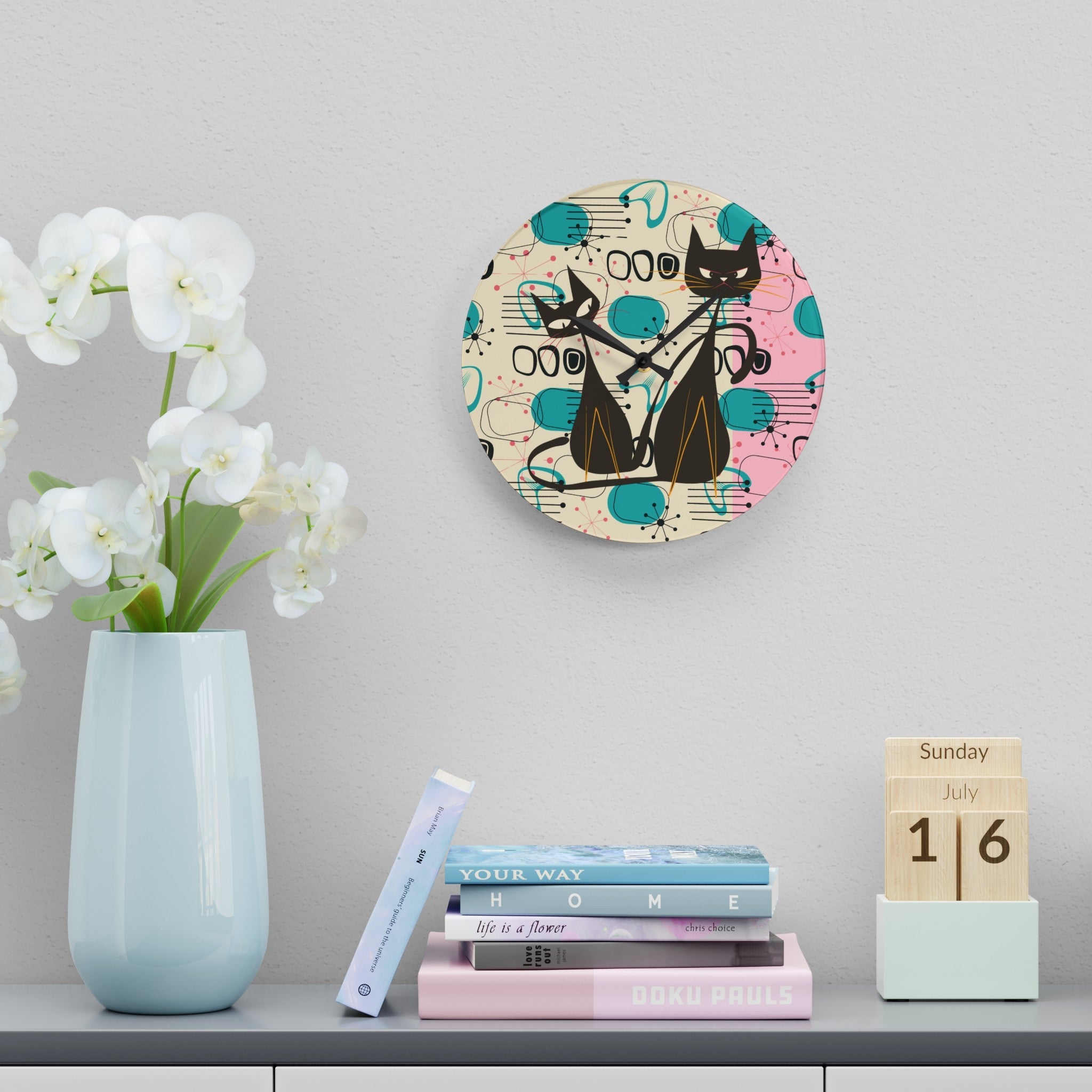 Kate McEnroe New York Atomic Cat Mid Century Modern Acrylic Wall Clock, Kitschy Retro MCM Wall DecorWall Clocks11522747725004984774
