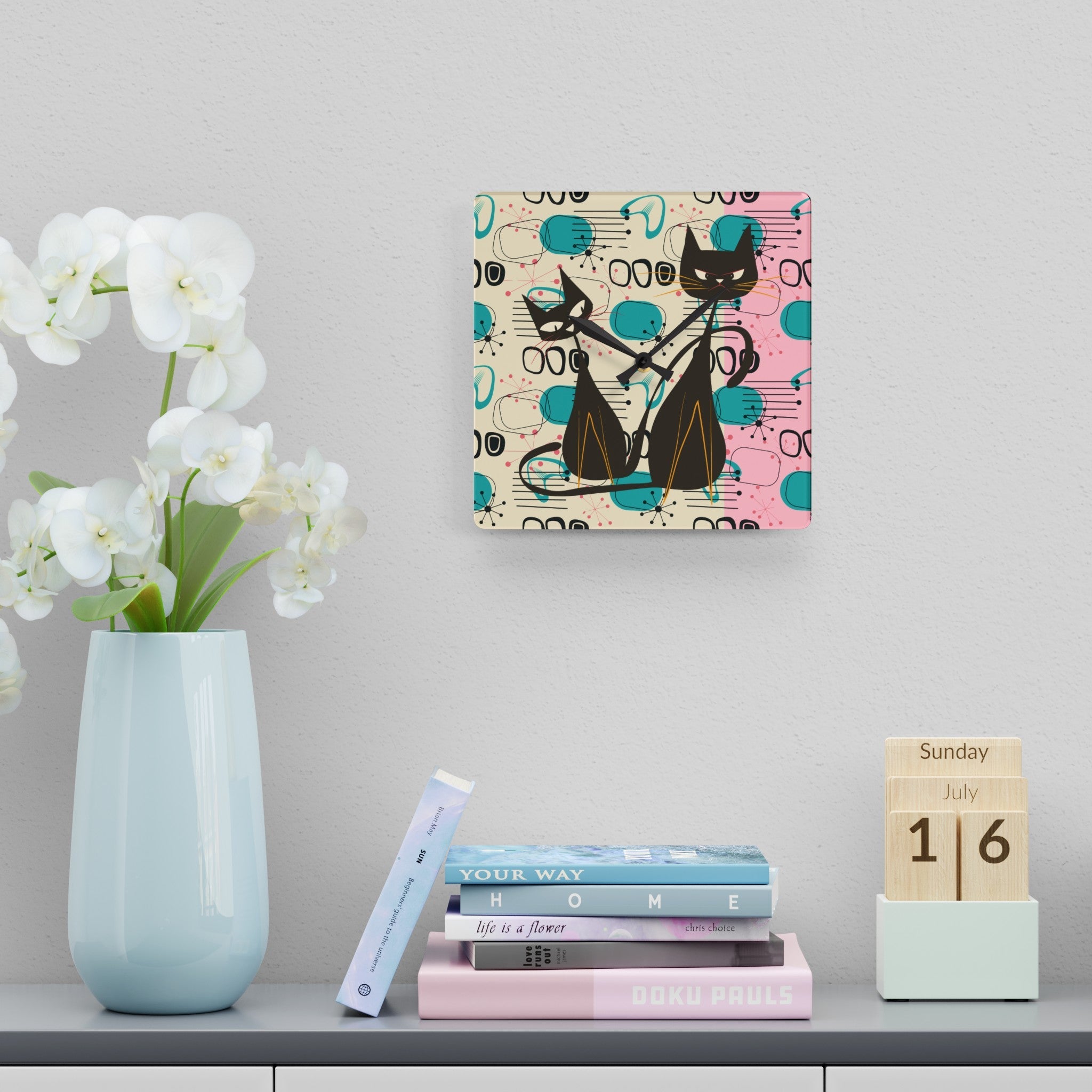 Kate McEnroe New York Atomic Cat Mid Century Modern Acrylic Wall Clock, Kitschy Retro MCM Wall DecorWall Clocks11522747725004984774