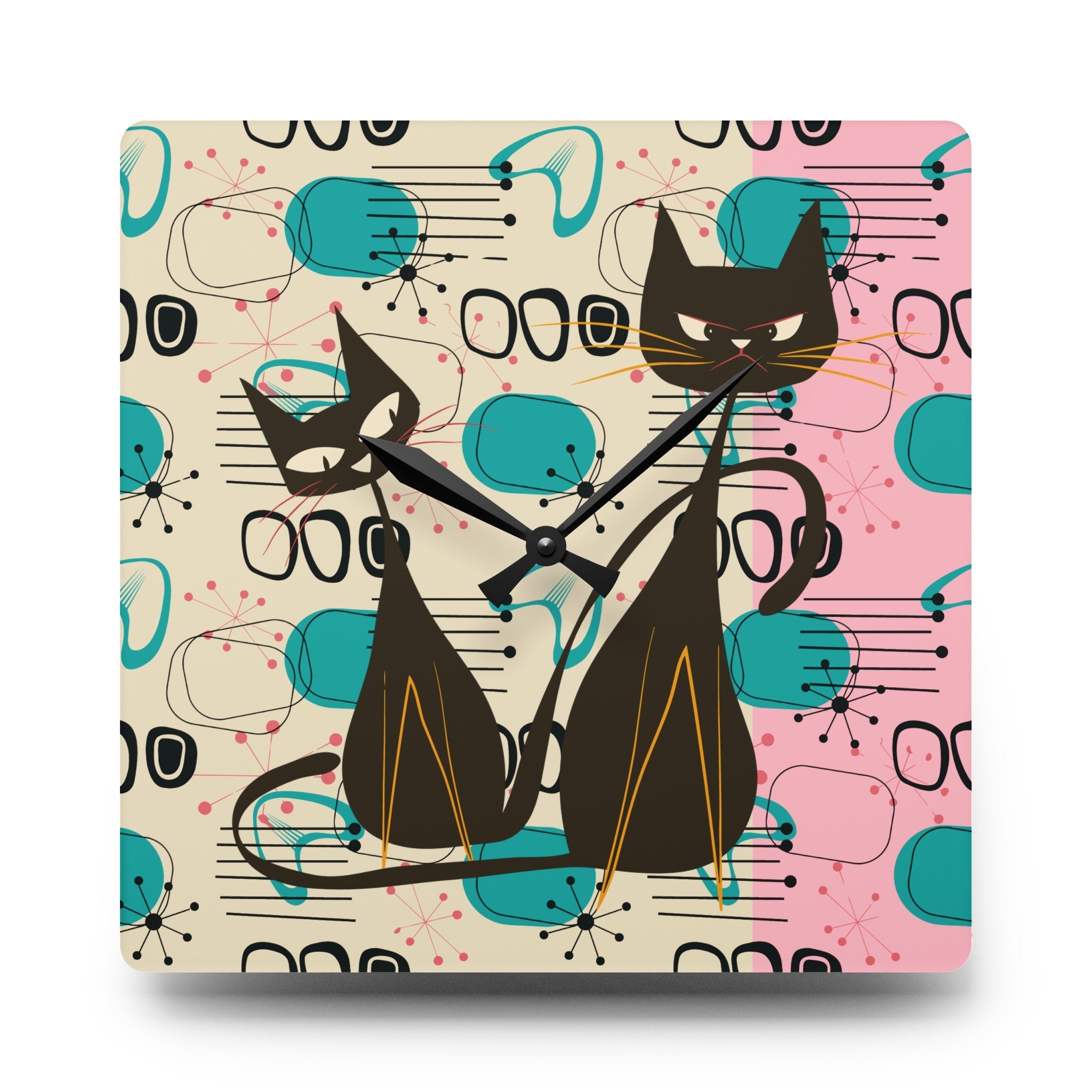 Kate McEnroe New York Atomic Cat Mid Century Modern Acrylic Wall Clock, Kitschy Retro MCM Wall DecorWall Clocks11522747725004984774
