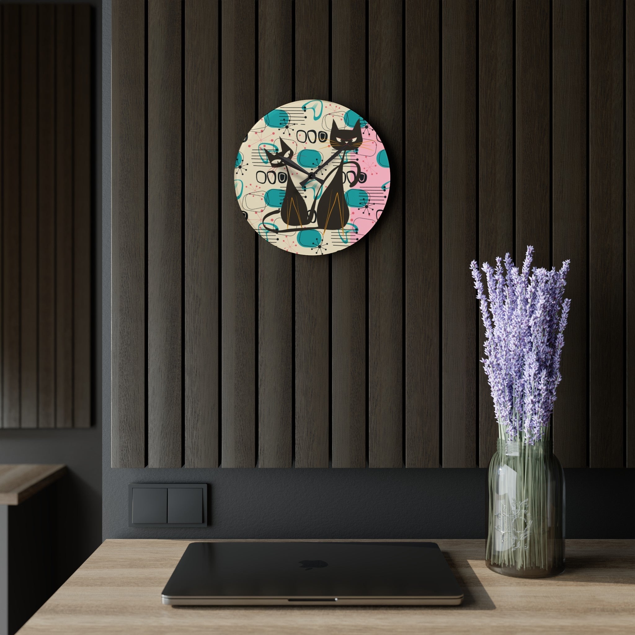 Kate McEnroe New York Atomic Cat Mid Century Modern Acrylic Wall Clock, Kitschy Retro MCM Wall DecorWall Clocks11522747725004984774
