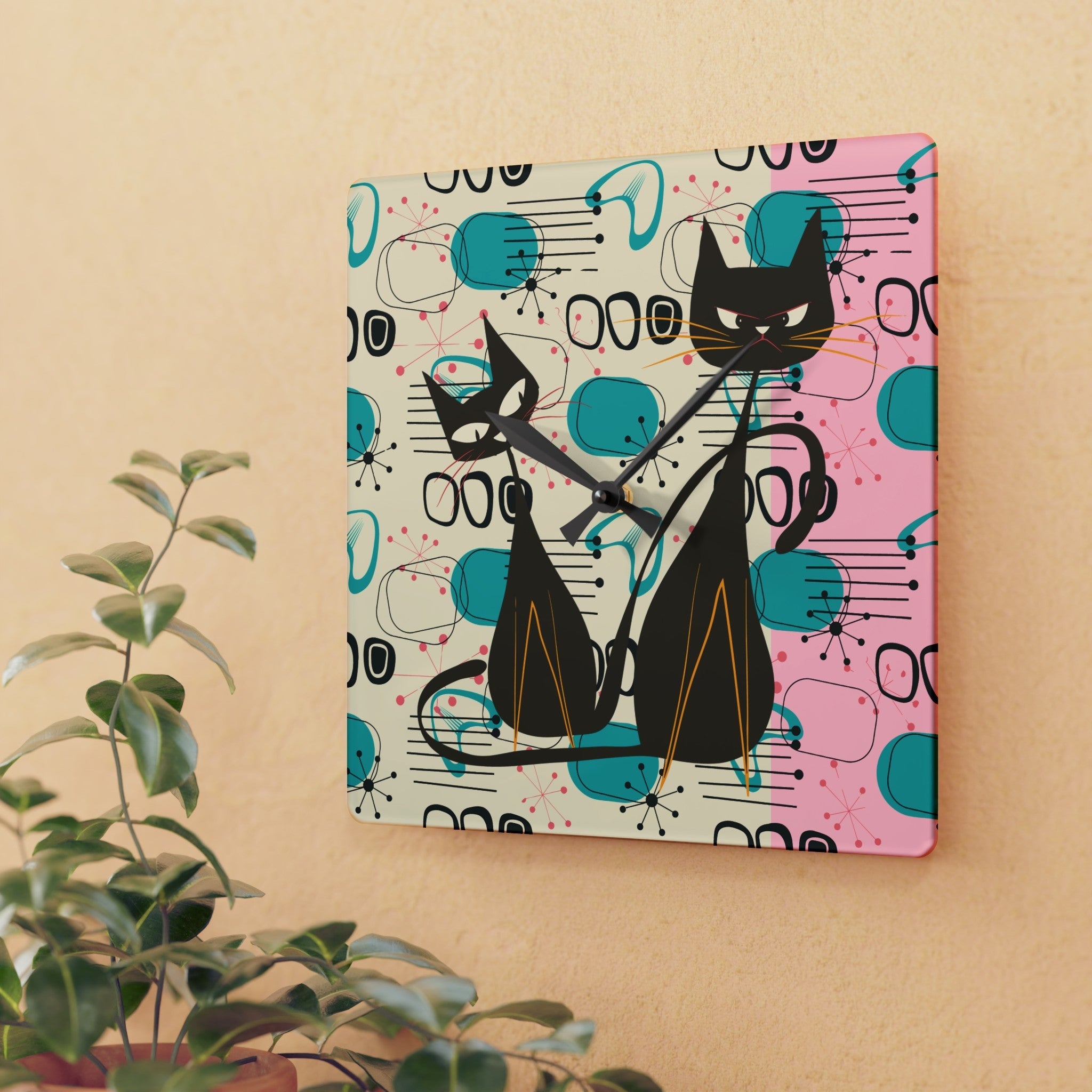 Kate McEnroe New York Atomic Cat Mid Century Modern Acrylic Wall Clock, Kitschy Retro MCM Wall DecorWall Clocks28541802214675970115
