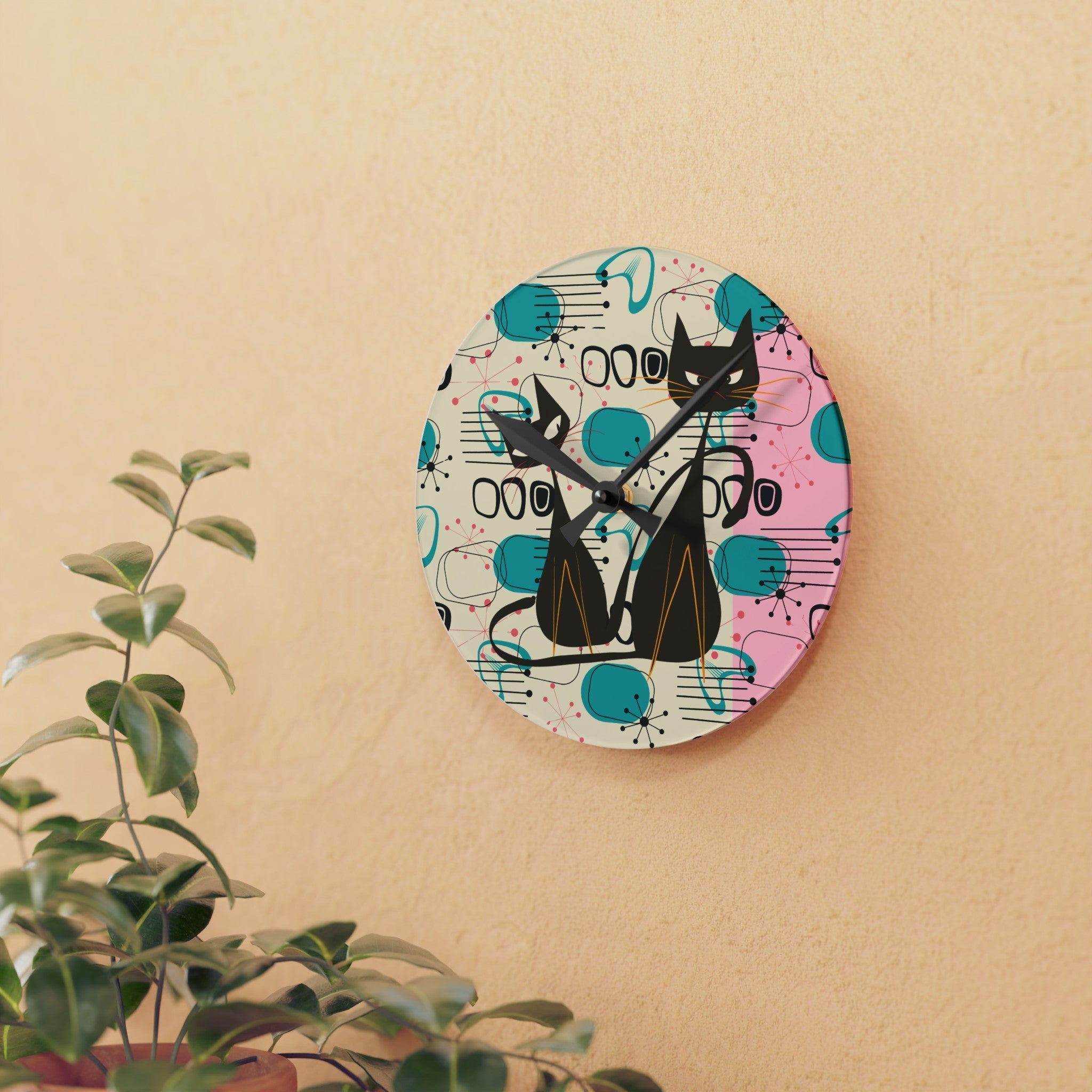 Kate McEnroe New York Atomic Cat Mid Century Modern Acrylic Wall Clock, Kitschy Retro MCM Wall DecorWall Clocks35919818200342797997