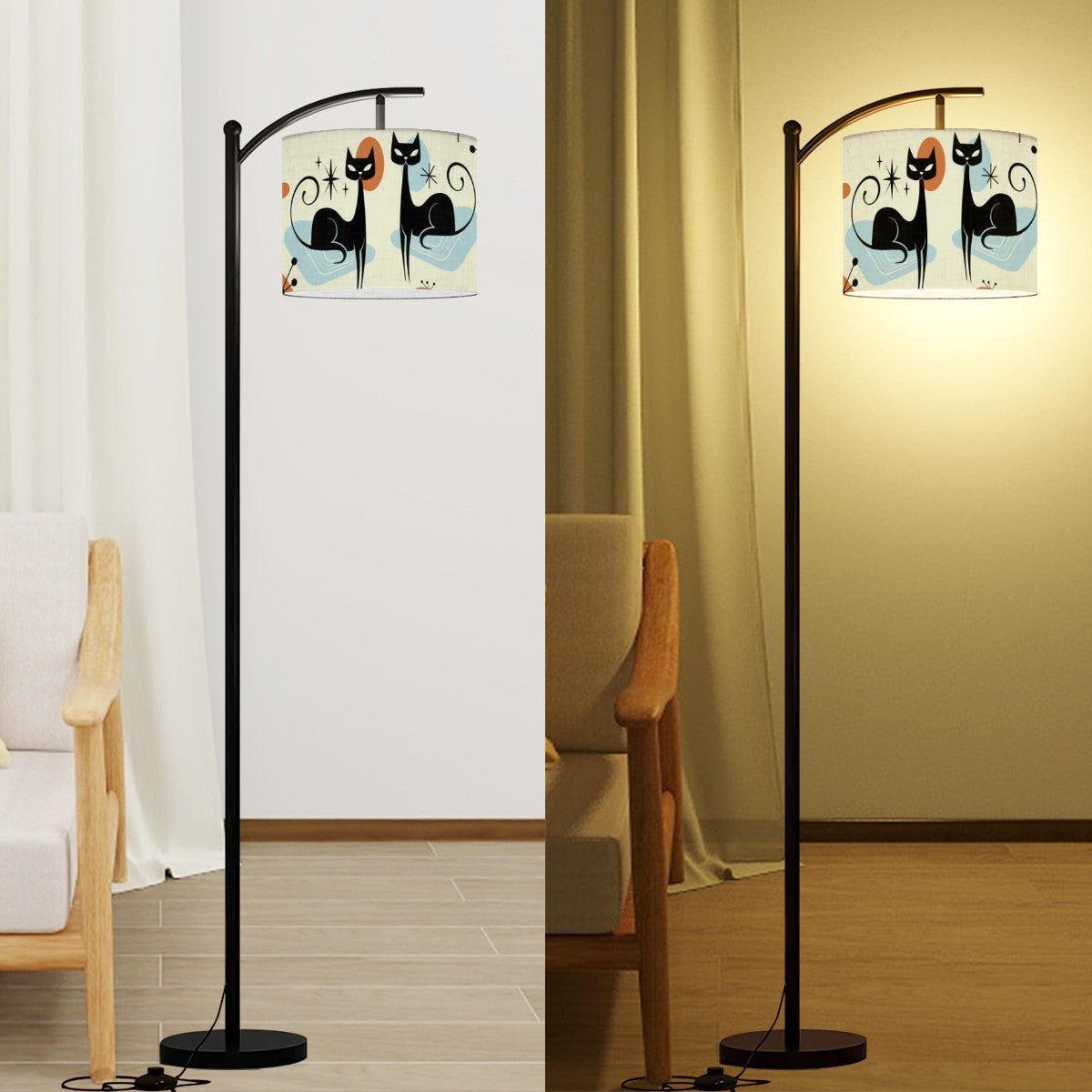 Kate McEnroe New York Atomic Cat Mid Century Modern Arc Floor Lamp, Retro Geometric Starburst Accent LightingFloor LampsufkqVkXBqo