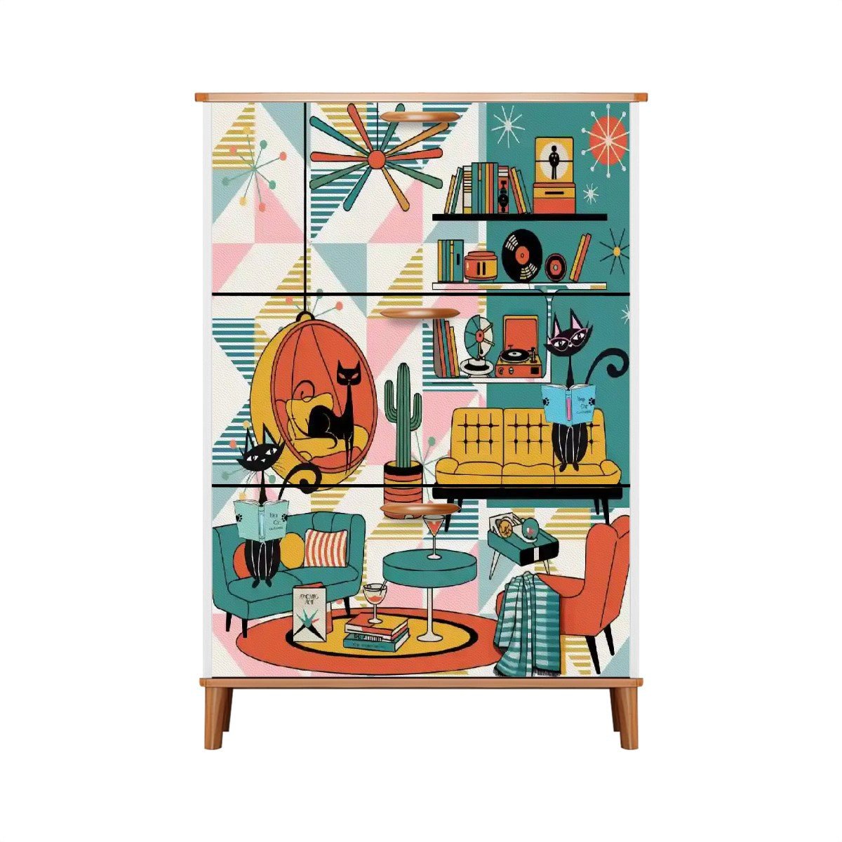 Kate McEnroe New York Atomic Cat Mid Century Modern Book Nook Shoe Cabinet, Retro Kitsch Lounge Storage AccentShoe StorageS4fpLFNl6d