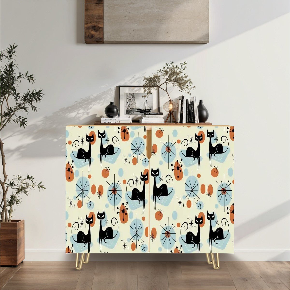 Kate McEnroe New York Atomic Cat Mid Century Modern Cabinet, Retro Starburst Accent Storage, MCM Space Age CredenzaStorage CabinetsqKKYcTlNZ8
